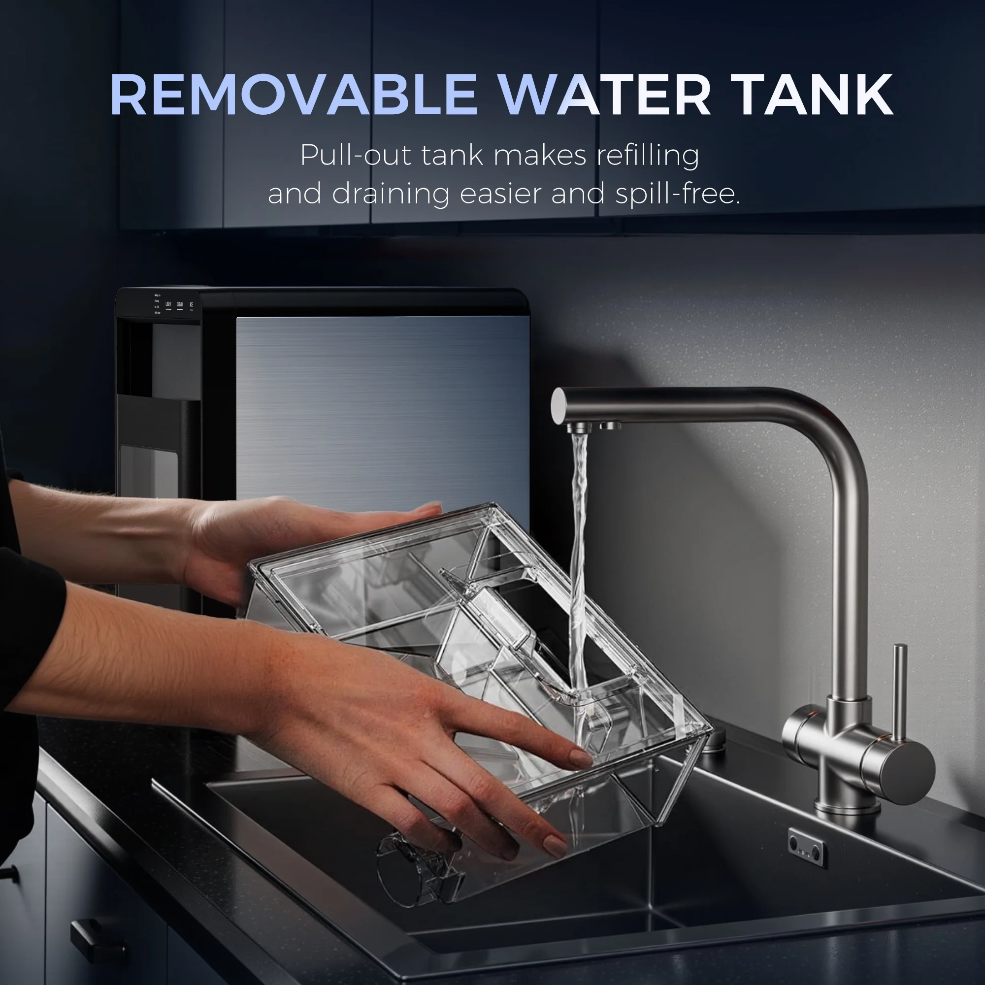 Simzlife Nugget Ice Maker Countertop, 44.9lbs per Day Chewable Pebble Nugget Ice Machine with Touch Screen for Home, Kitchen, Office, Stainless Steel, Black