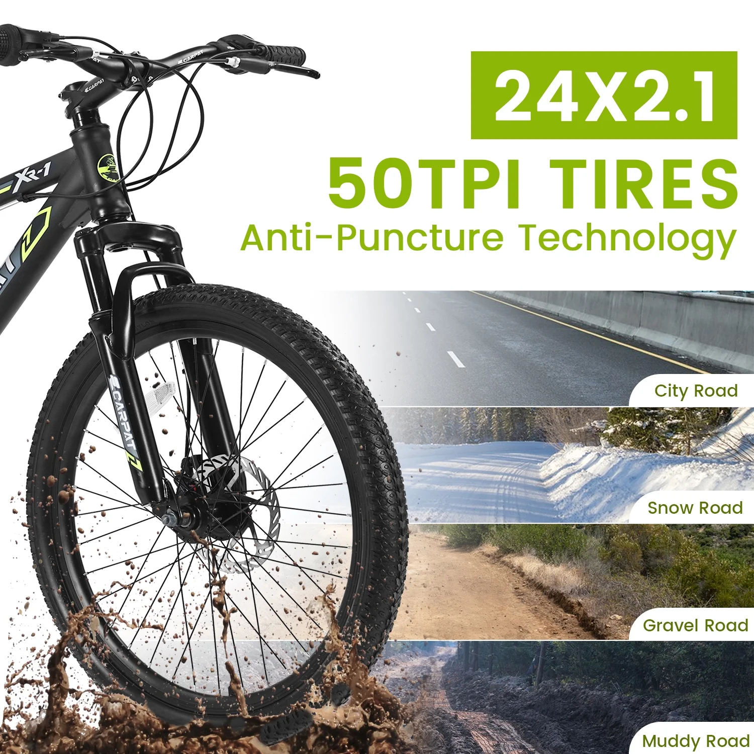 Ecarpat Mountain Bike, 24-Inch Wheels Bikes Shimano 21-Speed with High Carbon Steel Frame Mechanical Disc Brakes Front Suspension Fork for Youth Adults Multiple Colors