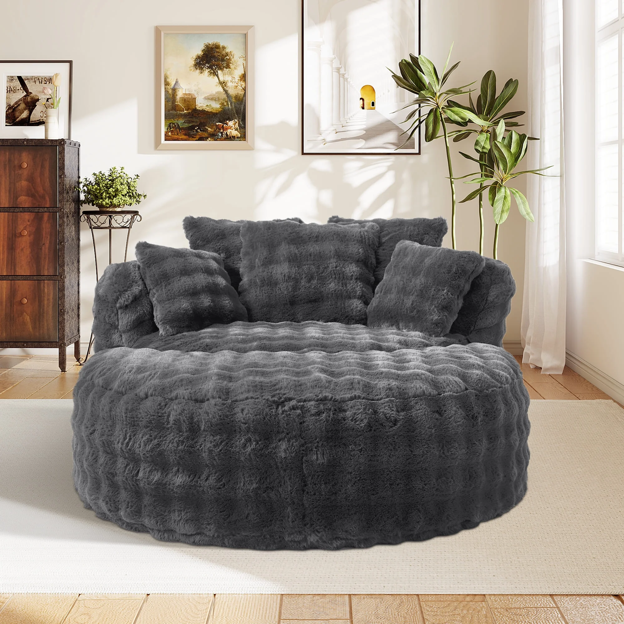 Wiilayok 58'' Oversized Chaise Lounge Chair Indoor,Thickened Backrest Sleeper Sofa Couch with Soft Pillows for Living Room, Gray