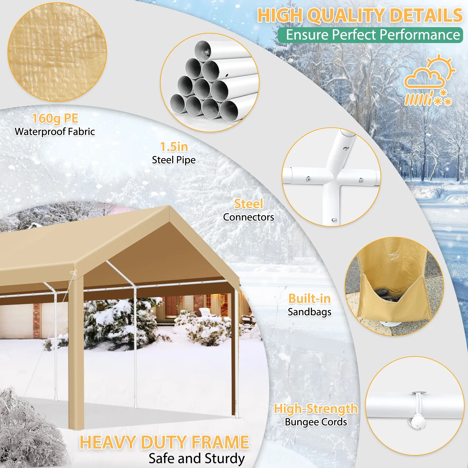 HOTEEL Carport 10'x20' Large Heavy Duty Car Canopy with Steel Frame, Portable Garage Wedding Tent Big Tents Carports Shelter, All-Season Tarp for Outdoor Party Birthday, White