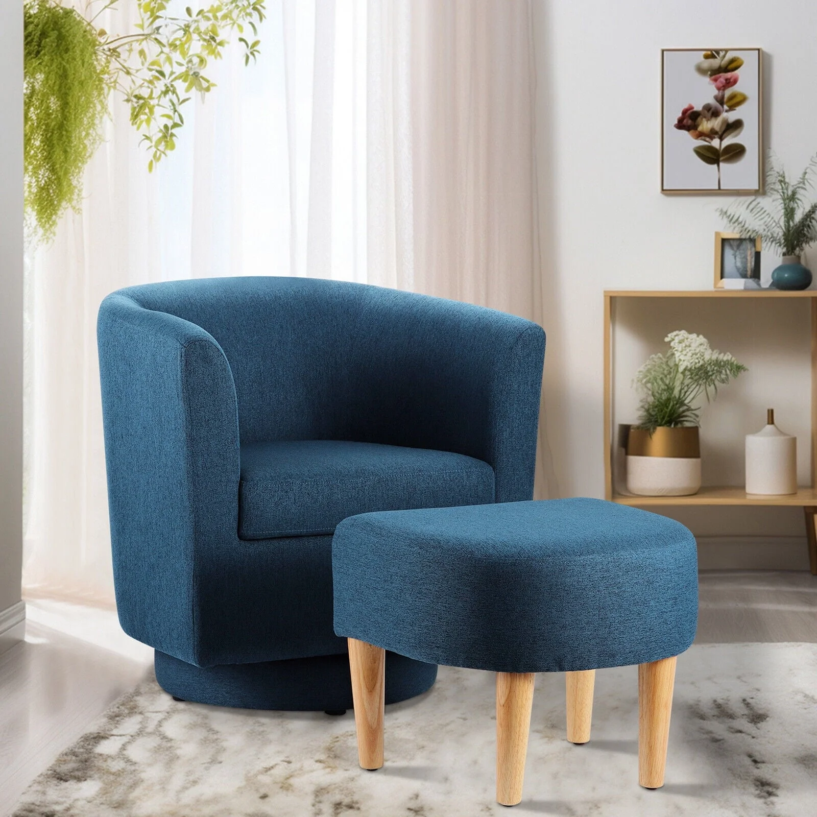 Dazone Swivel Armchair & Ottoman Set, Modern Accent Upholstered Single Sofa Chair With Footstool, 360°Rotating Armchair and Footrest Set, Club Tub Chair for Living Room Bedroom Reading Room,Gray