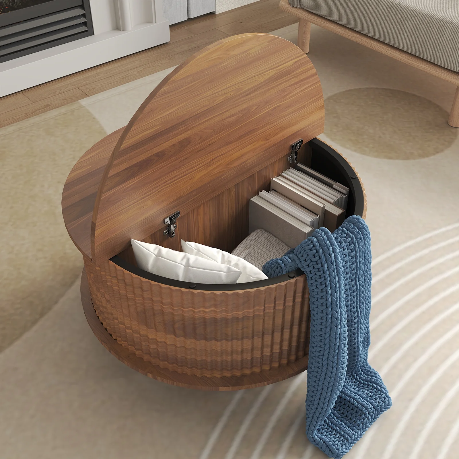 RUMLIVE Round Coffee Table with Storage, 30.7