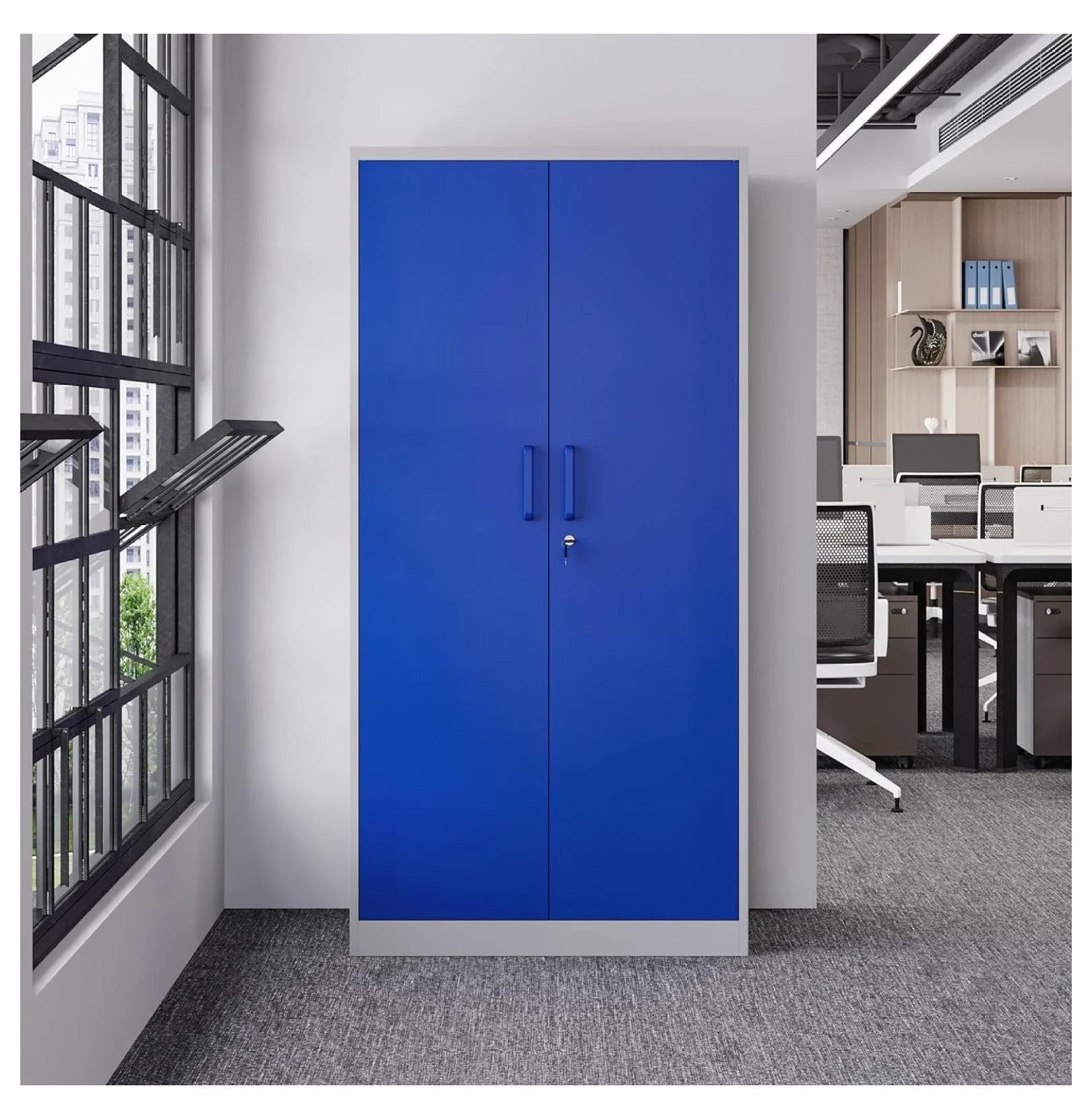 KriKac Metal Storage Cabinets with Lock Doors,Tall Locker Organizer Steel Garage Cabinets, 5 Adjustable Layers Shelves for Home, Office, Warehouse,Tool,Industrial(Black)