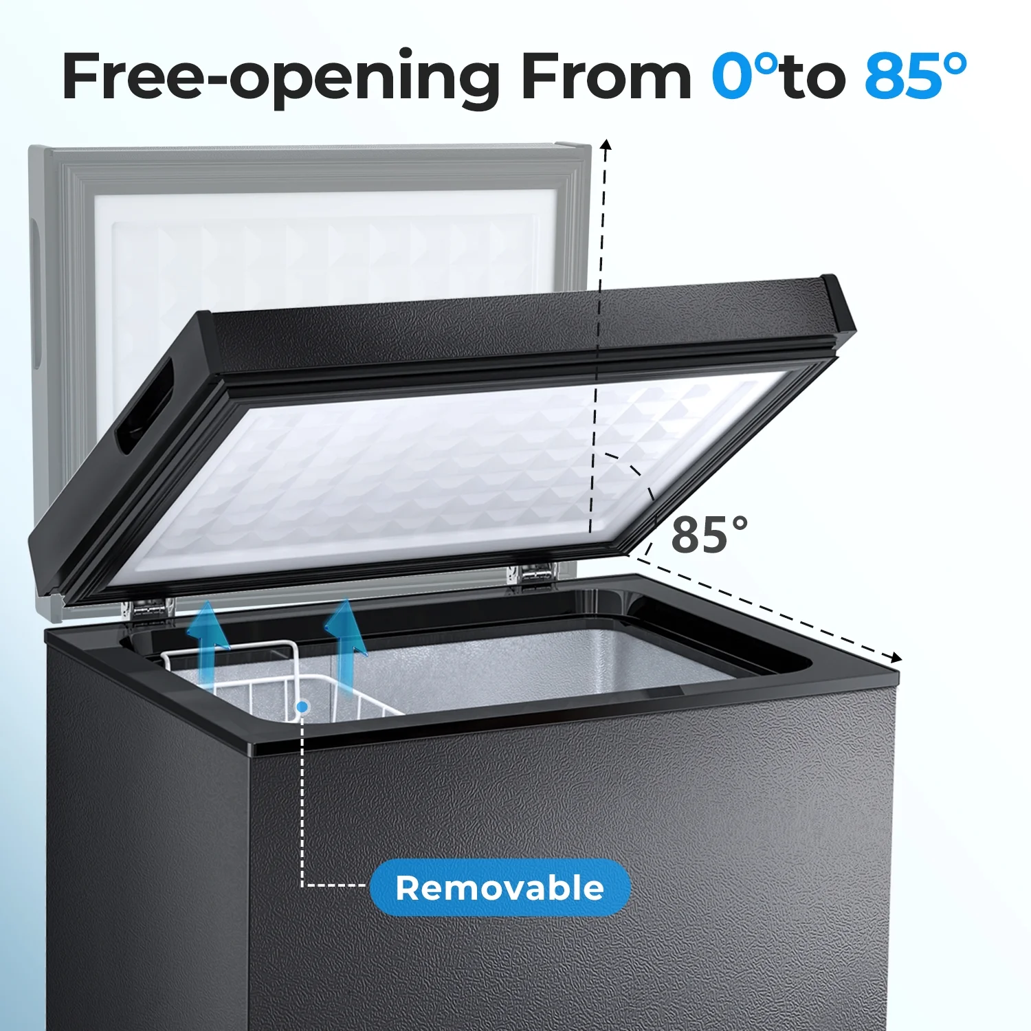 WAA 1.8 cu.ft. Chest Freezer Free Standing Top open Door Deep Compact Freezer Suitable for Home/RV/Kitchen/Office Black