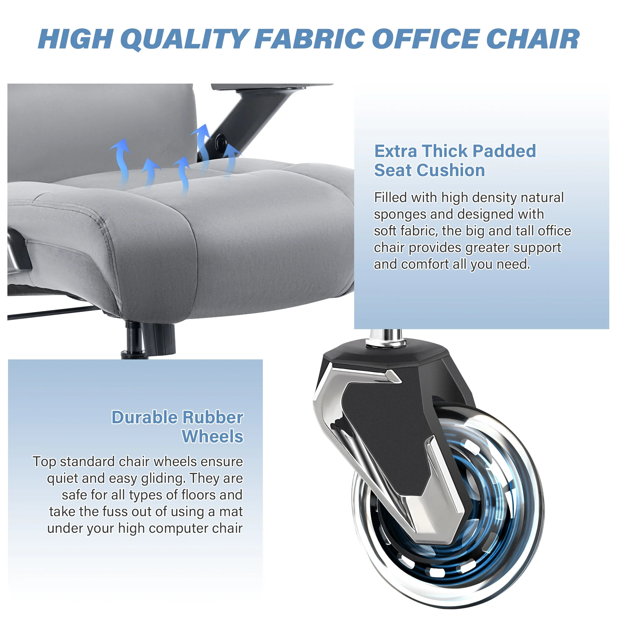 Big and Tall 700lbs Office Chair, Ultra-Soft Fabric Executive Desk Chair, Ergonomic Computer Chair with 3D Flip Up Arms, Adjustable Lumbar Support, Heavy Duty Metal Base and Quiet Rubber Wheel, Black