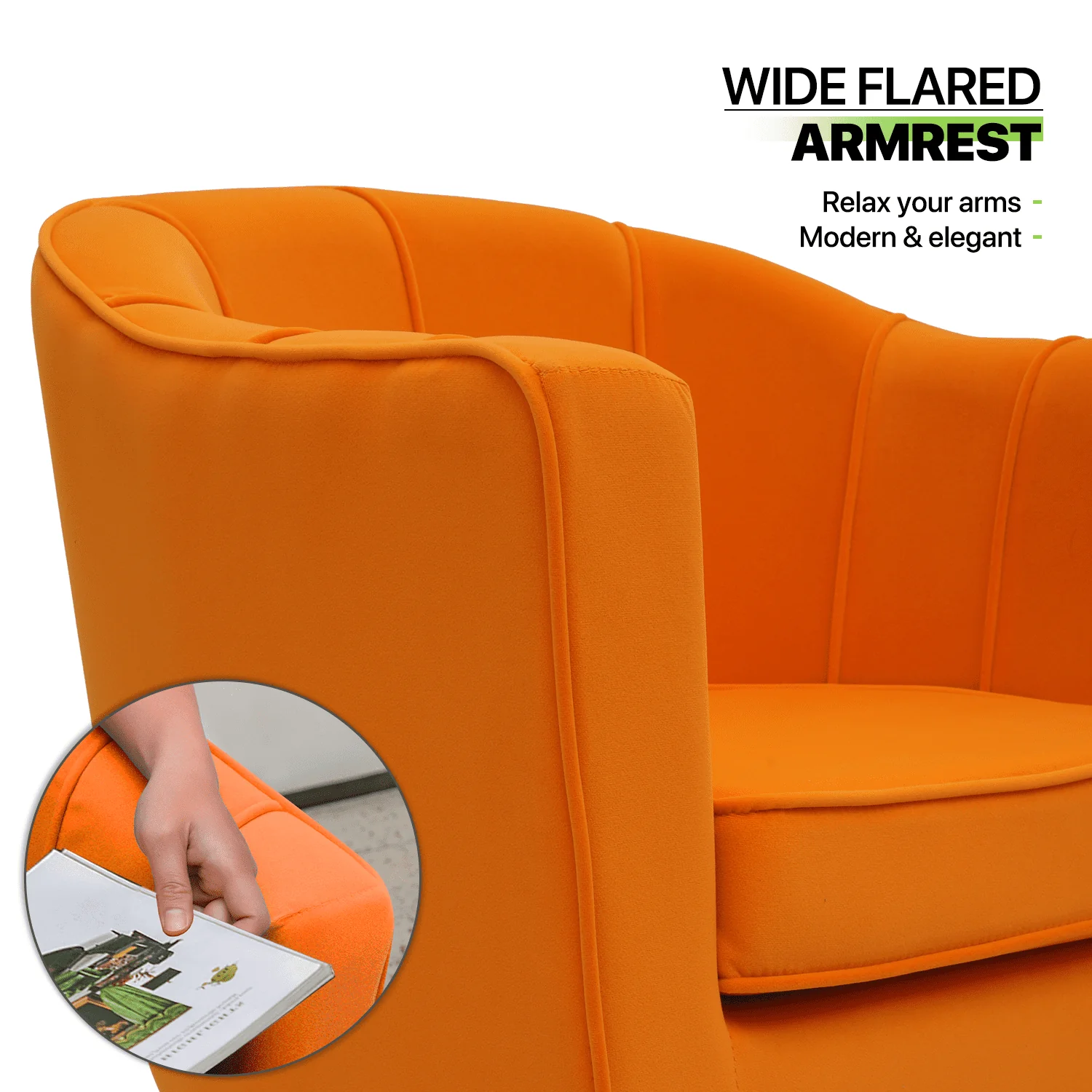 Magshion Accent Chair Upholstered Living Room Chair Comfy Reading Chair Modern Single Sofa with Cushion Lounge Arm Chair for Living Room Bedroom, Orange