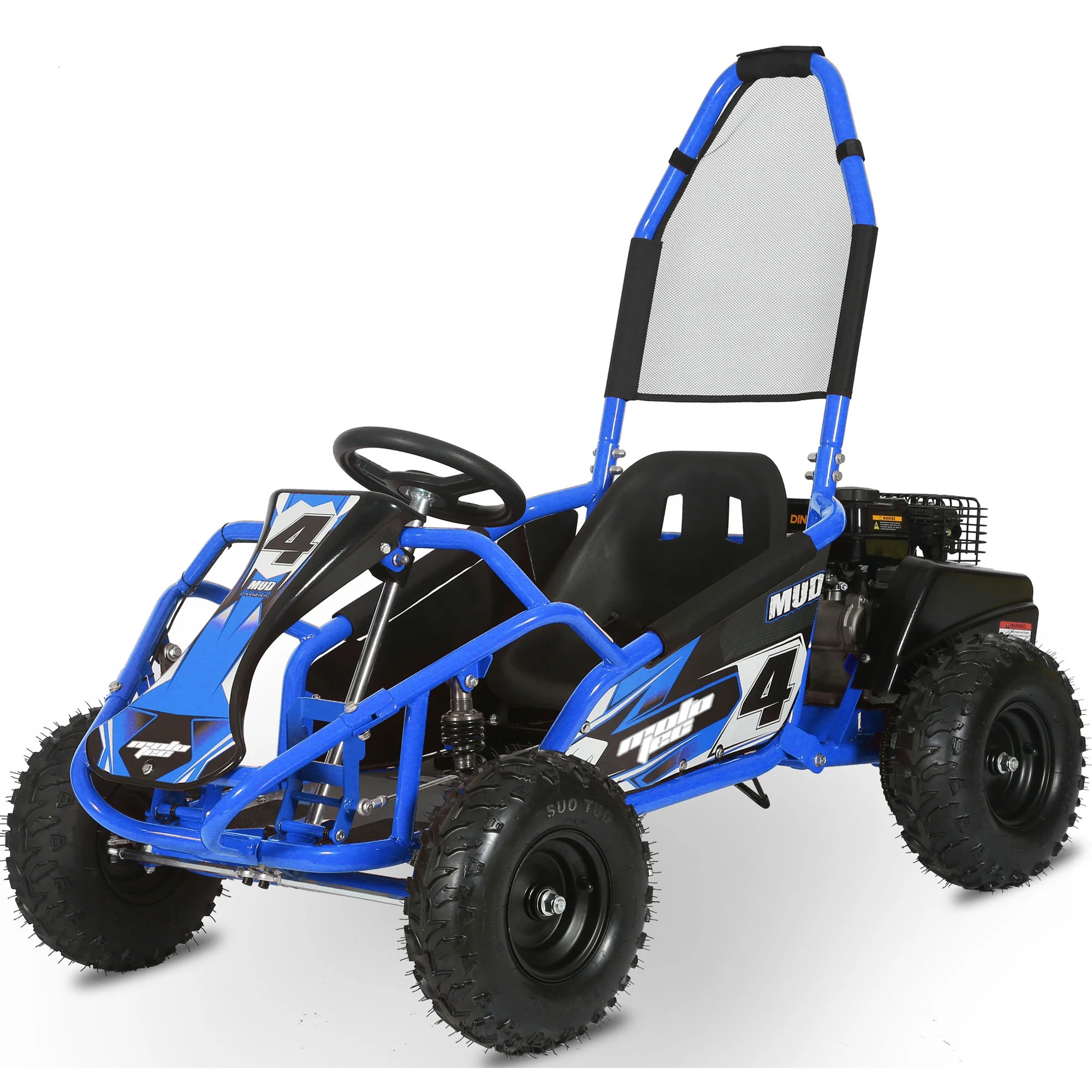 MotoTec Mud Kids Gas Powered 98cc Go Kart Full Suspension, Blue