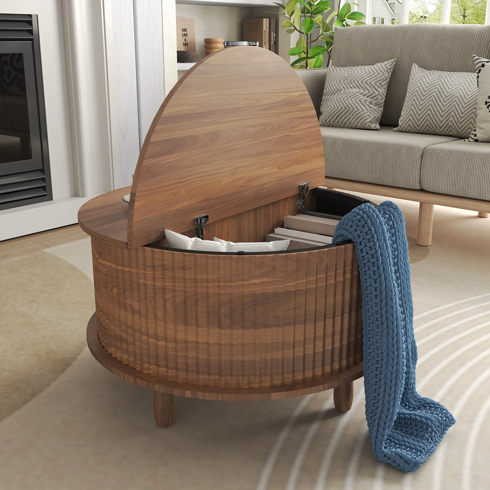 RUMLIVE Round Coffee Table with Storage, 30.7