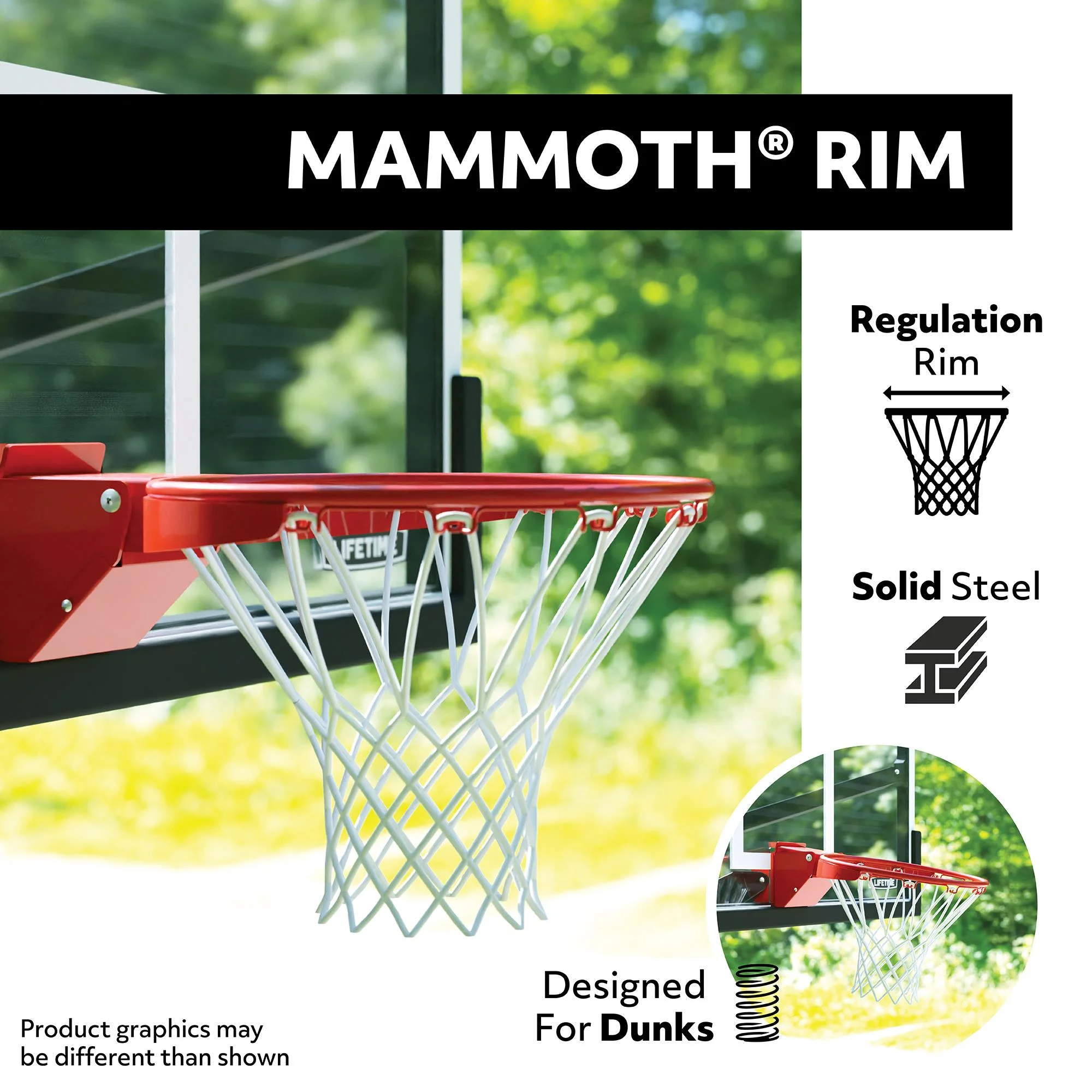 Lifetime 54-Inch Tempered Glass Bolt Down Basketball Hoop with Mammoth Lift Adjustment & Spring Flex Rim - Model 90965-Outdoor Play