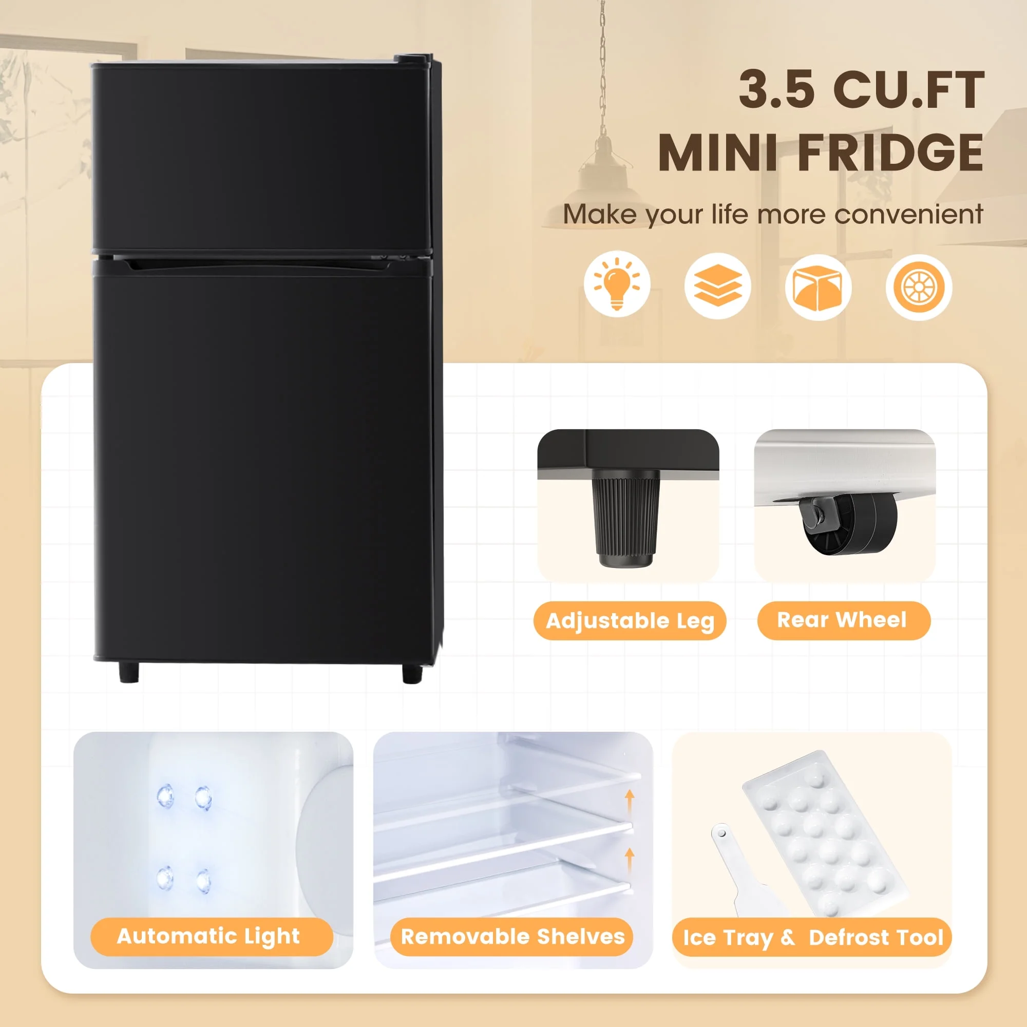 Manastin 3.5 Cu.Ft Mini Fridge with Freezer �C Quiet, Energy-Efficient, and Space-Smart, Black