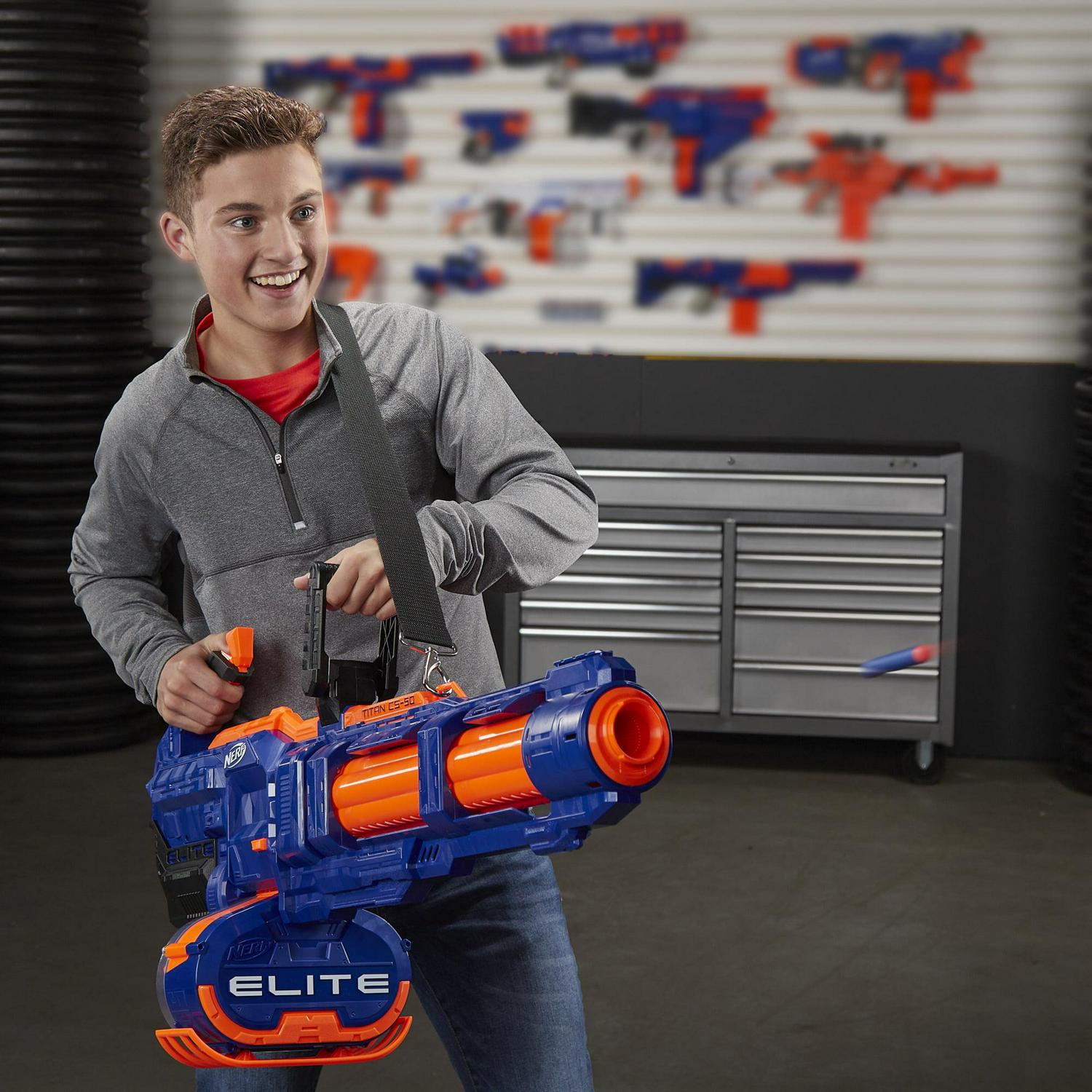 Nerf Elite Titan CS-50 Toy Blaster Fully Motorized 50 Dart Drum 50 Official Elite Dart Spinning Barrel. For Teens and Adults
