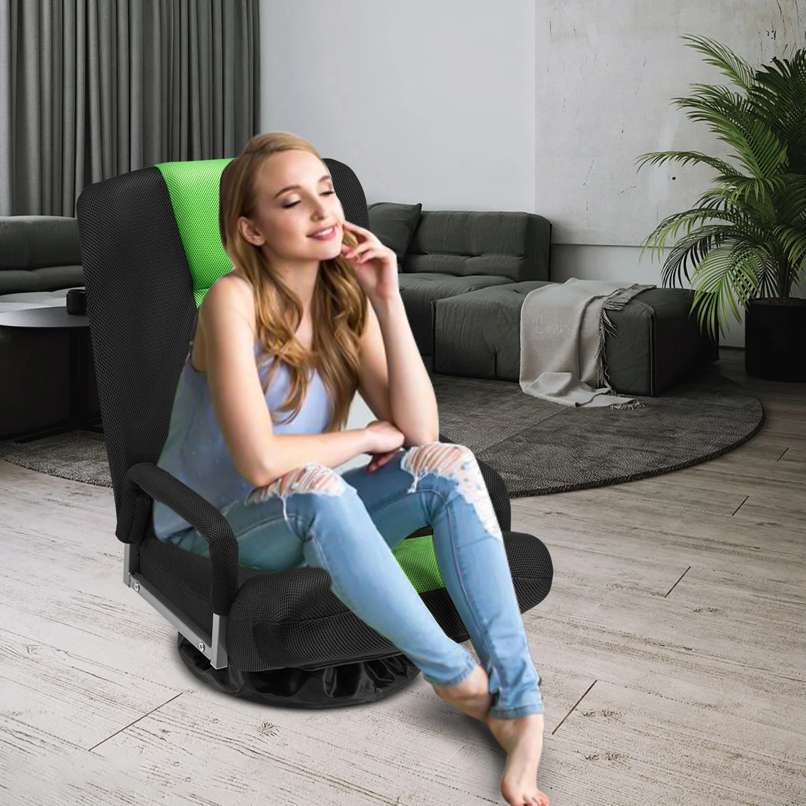 Avocahom Swivel Gaming Floor Chair w/ Armrest Handles, No Assembly gaming chair rocker, Folding Reclining Sofa w/6 Position Adjustable Backrest for Video Games, Watching TV, Reading,Blue