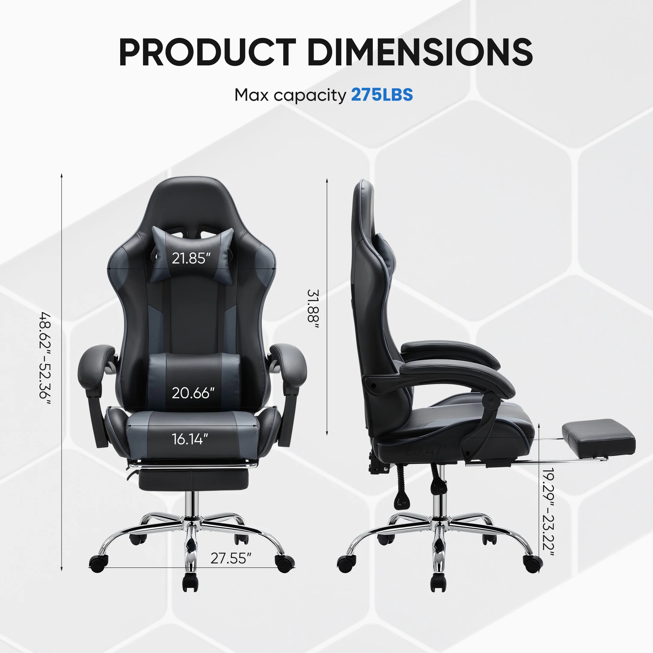 EDX Ergonomic Gaming Chair High Back Office Chair with Lumbar Support and Adjustable Armrests Swivel Racing Chair, Black and Gray