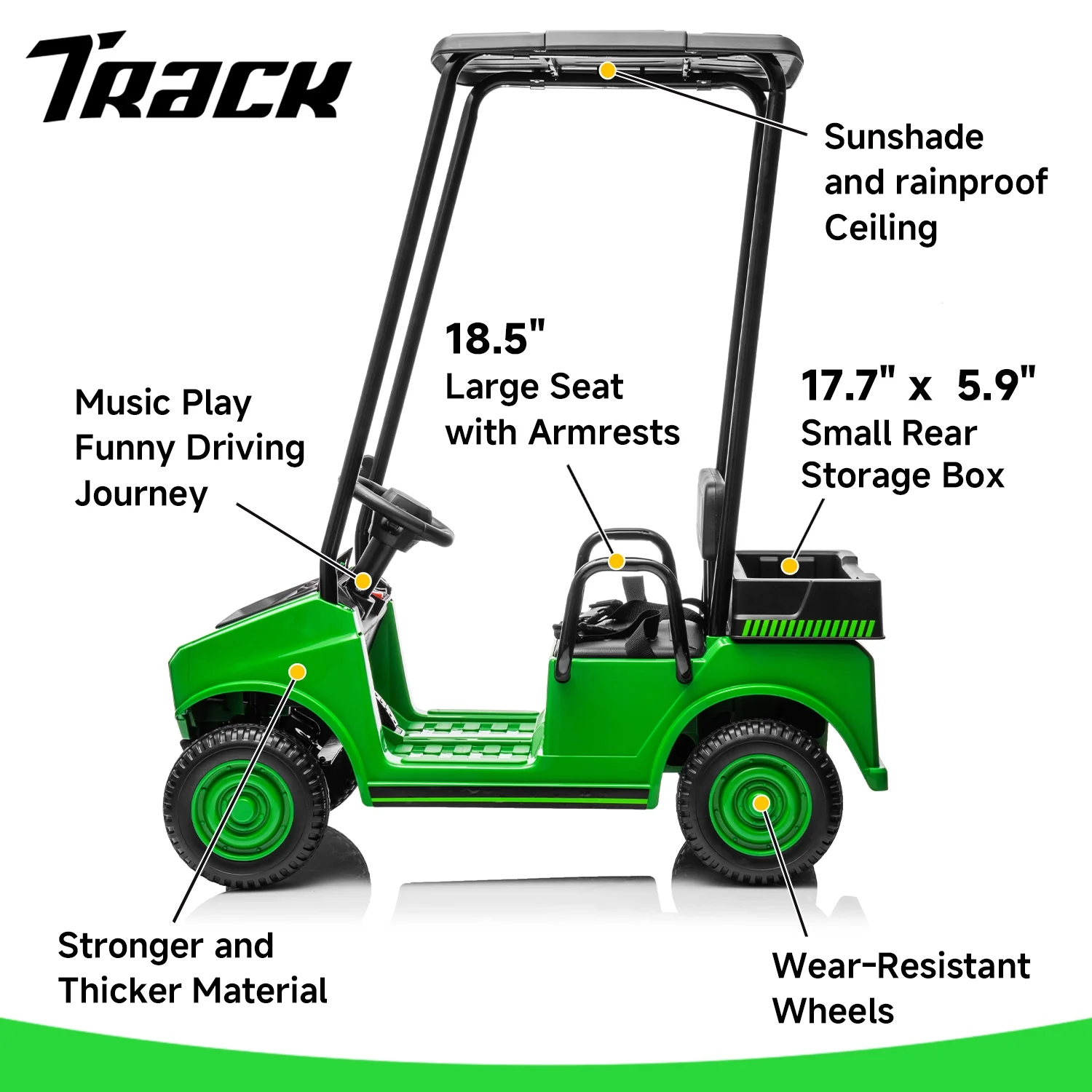 Track Seven 24V Ride on Car, Electric Golf Cart with Ceiling, Ride on Truck with Remote Control, Music, Rear Storage Box, Electric Car for Boys Girls Age 3+, 18.5