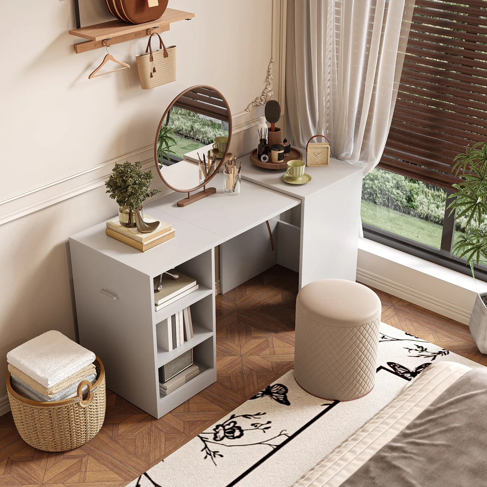 Tarnorci foldable desk Home Office compact desk with 3 Layer Storage Rack