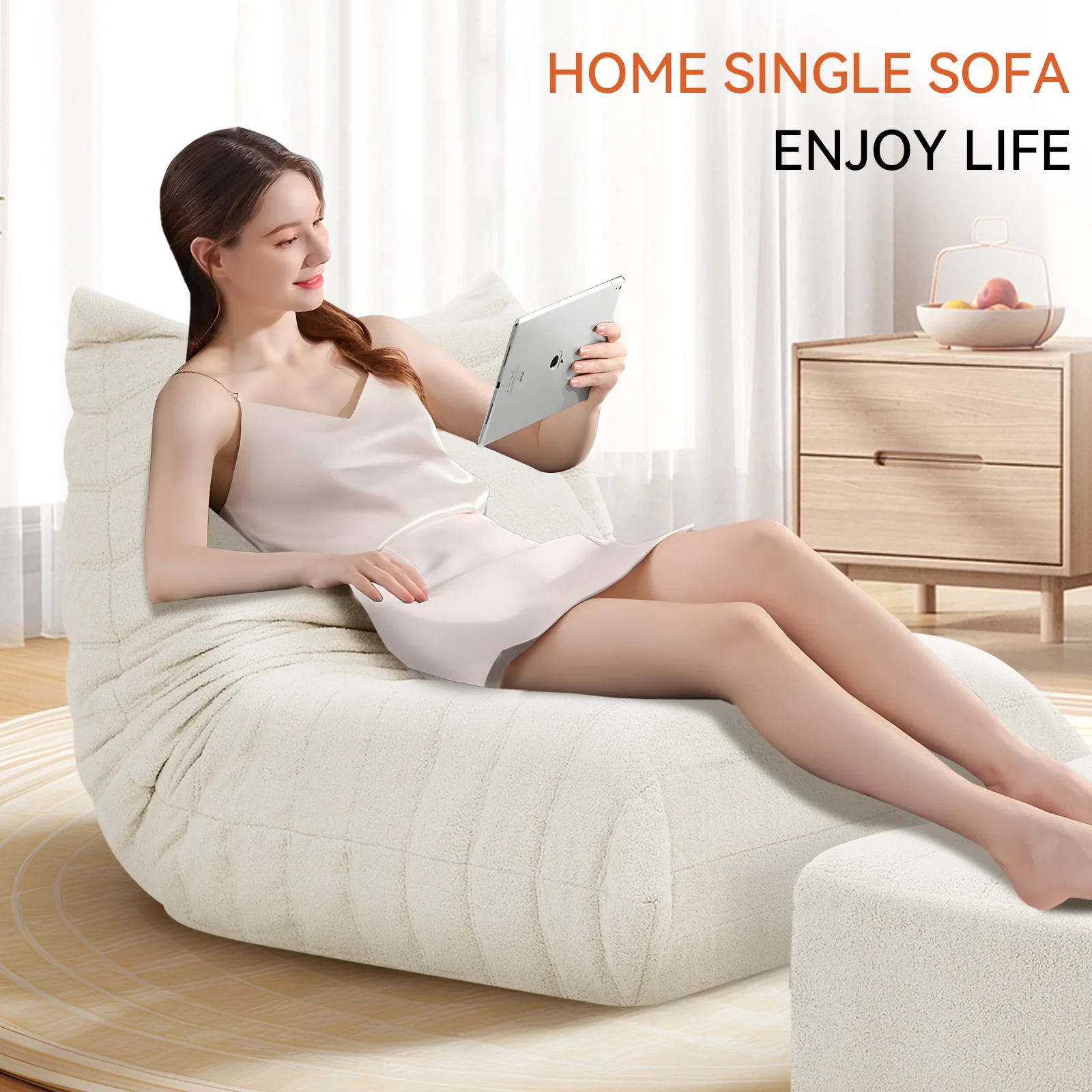 VFD Bean Bag Chairs for Adults, Beanbag Chair with Ottoman Lounge Sofa Memory Foam Comfy Reading Chair for Bedroom & Living Room, Lazy Floor Sofa Couch