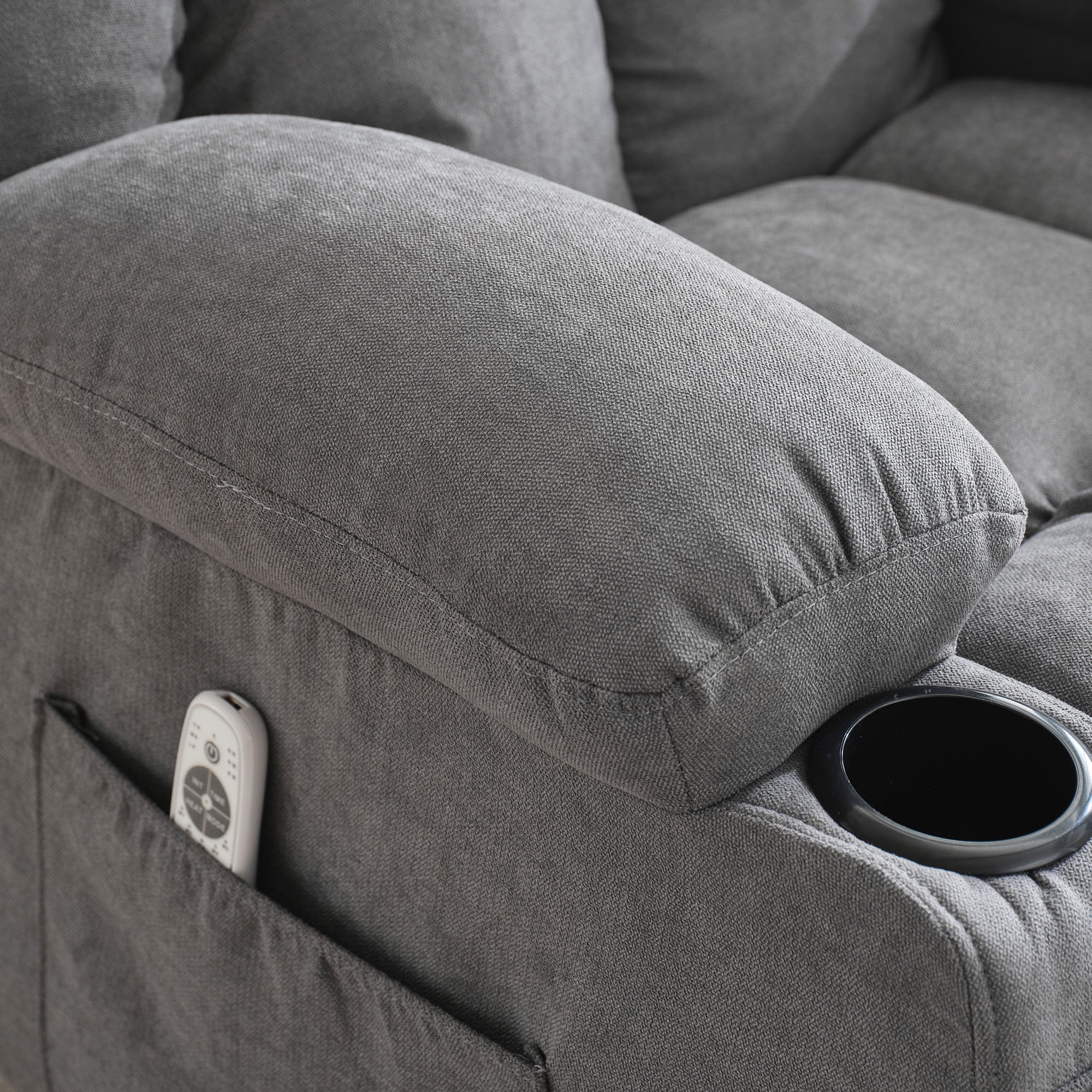 JONPONY Manual Recliner Chair with Heat Therapy and Massage Function, Heavy Duty Reclining Mechanism Massage Chair, Elderly Single Rocker Sofa with Cup Holders for Bedroom Home Theater,Grey