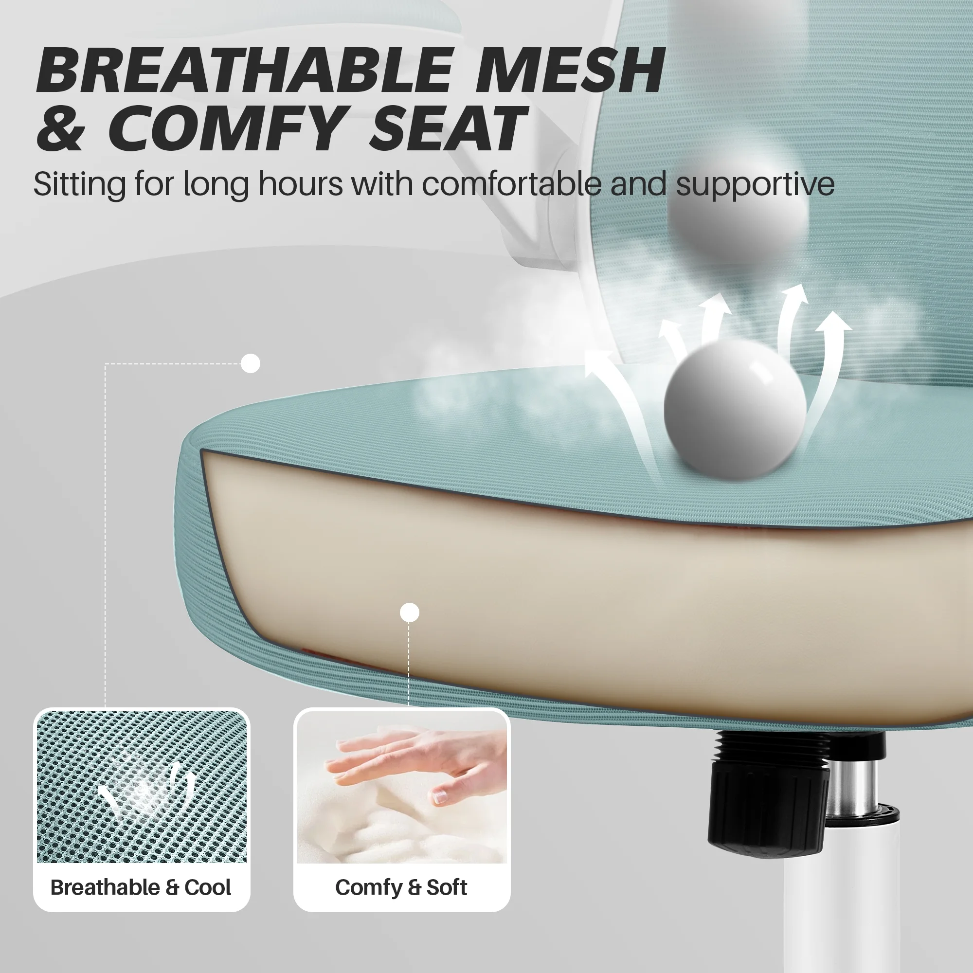 COOLHUT Ergonomic Office Chair, 400LBS Task Chair, Comfort Desk Chair with Adjustable Lumbar Support and Flip up Arms, Black