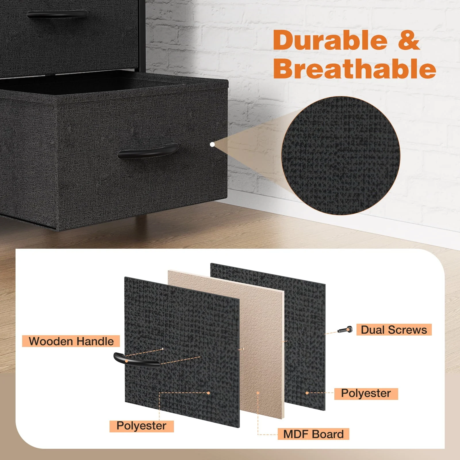 Dresser 8 Fabric Storage Drawer Dresser, Chest of Drawers for Kids Bedroom, Closet, Entryway, Nursery