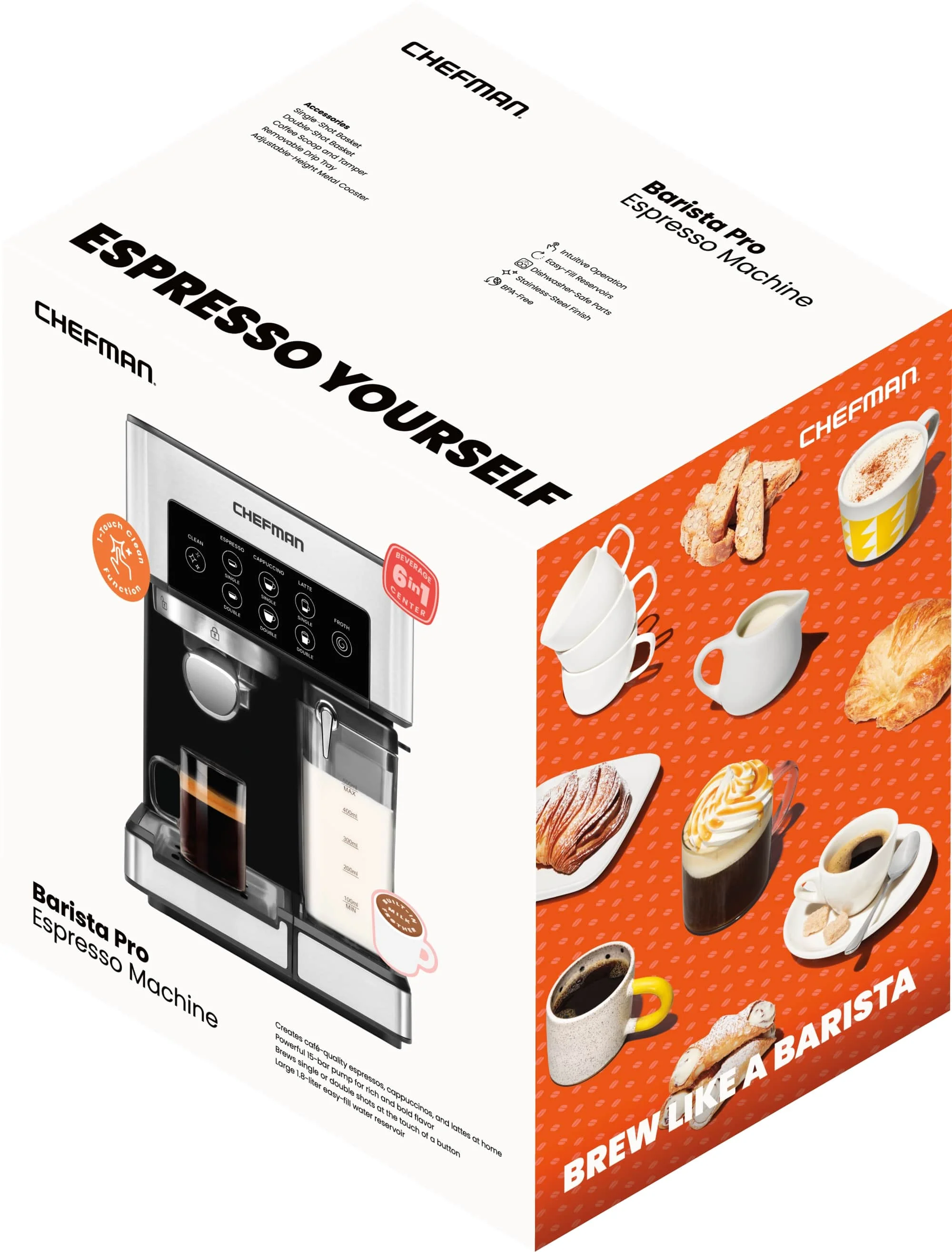 Chefman 1.8L Barista Pro Espresso Machine, Stainless Steel