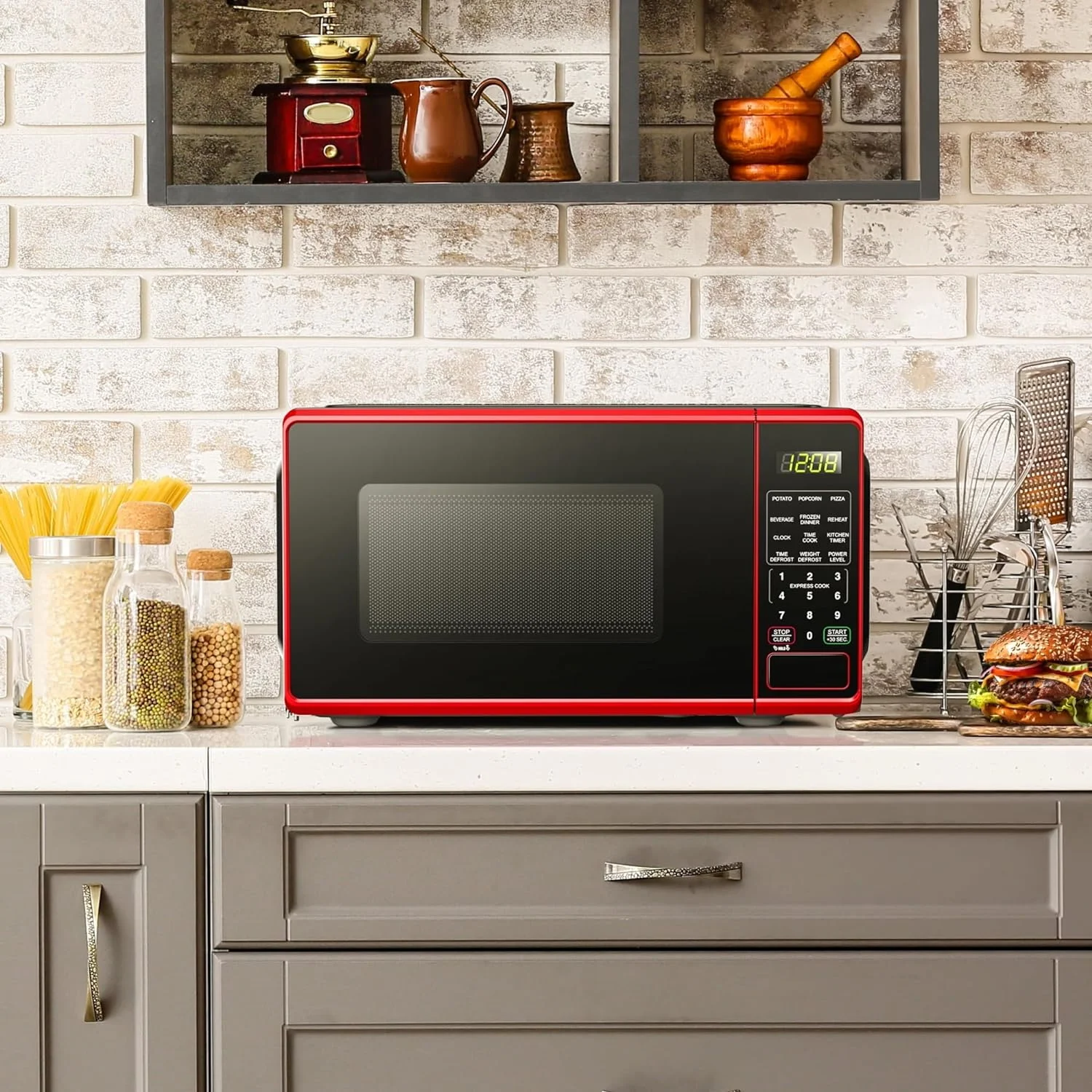 0.7 cu. ft. Countertop Microwave Oven, 700 Watts, New (Color : Red)