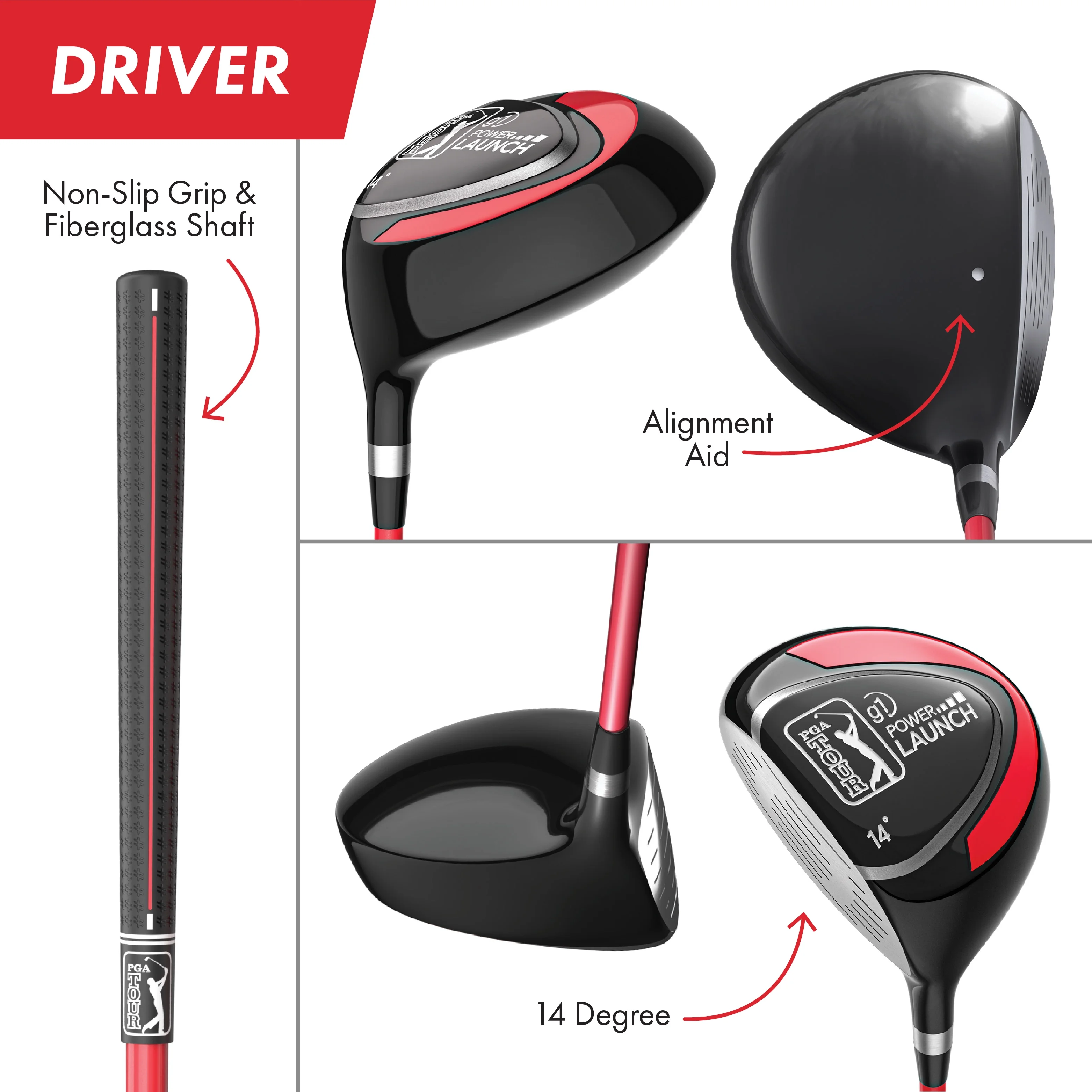 PGA Tour Right-Handed 10 Piece Kids Golf Club Stand Bag Set; Player Height 4'8 - 5'2