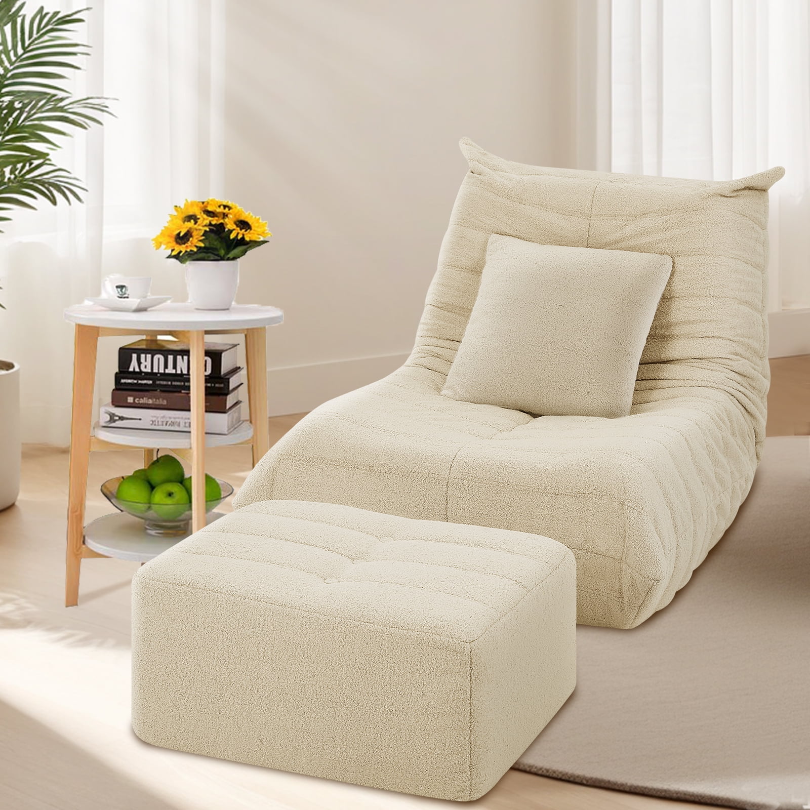 VFD Bean Bag Chairs for Adults, Beanbag Chair with Ottoman Lounge Sofa Memory Foam Comfy Reading Chair for Bedroom & Living Room, Lazy Floor Sofa Couch