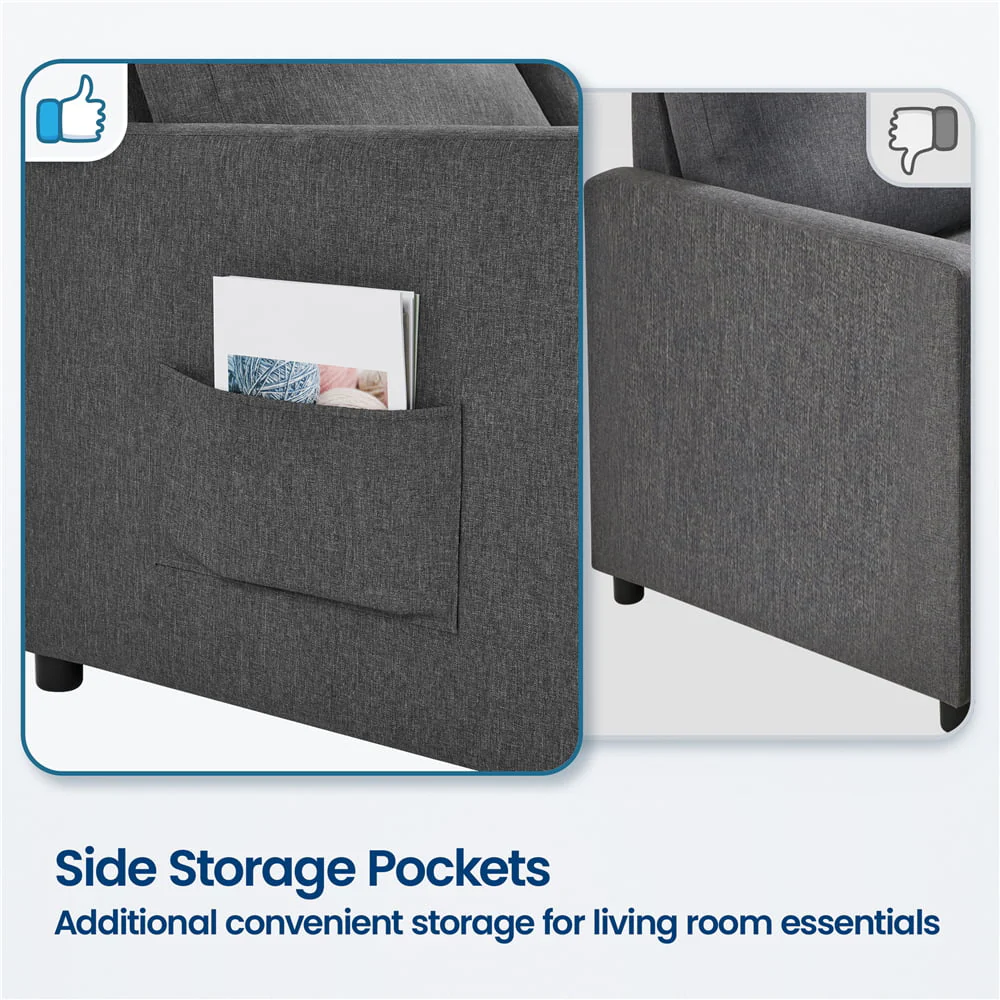 Topeakmart Convertible Sofa Bed Sleeper Sofa Trundle Loveseat with Pull-out Trundle Bed, Dark Gray