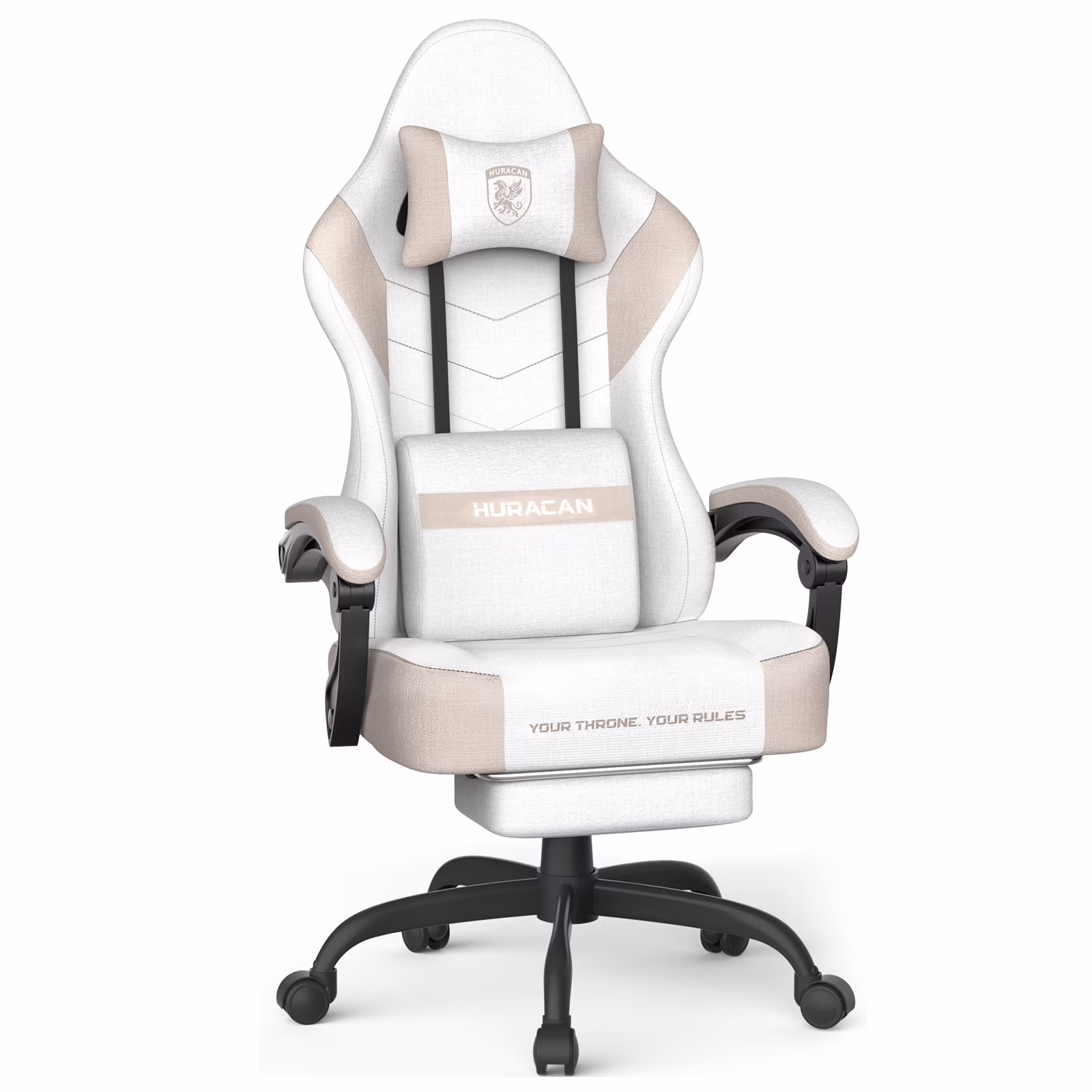 SOONTRANS Gaming Chair for Adults, Ergonomic Linen Fabric Computer Chair with Massage Lumbar Pillow, Gamer Game Chair with Adjustable Headrest, Comfortable Office Chair for Home, White