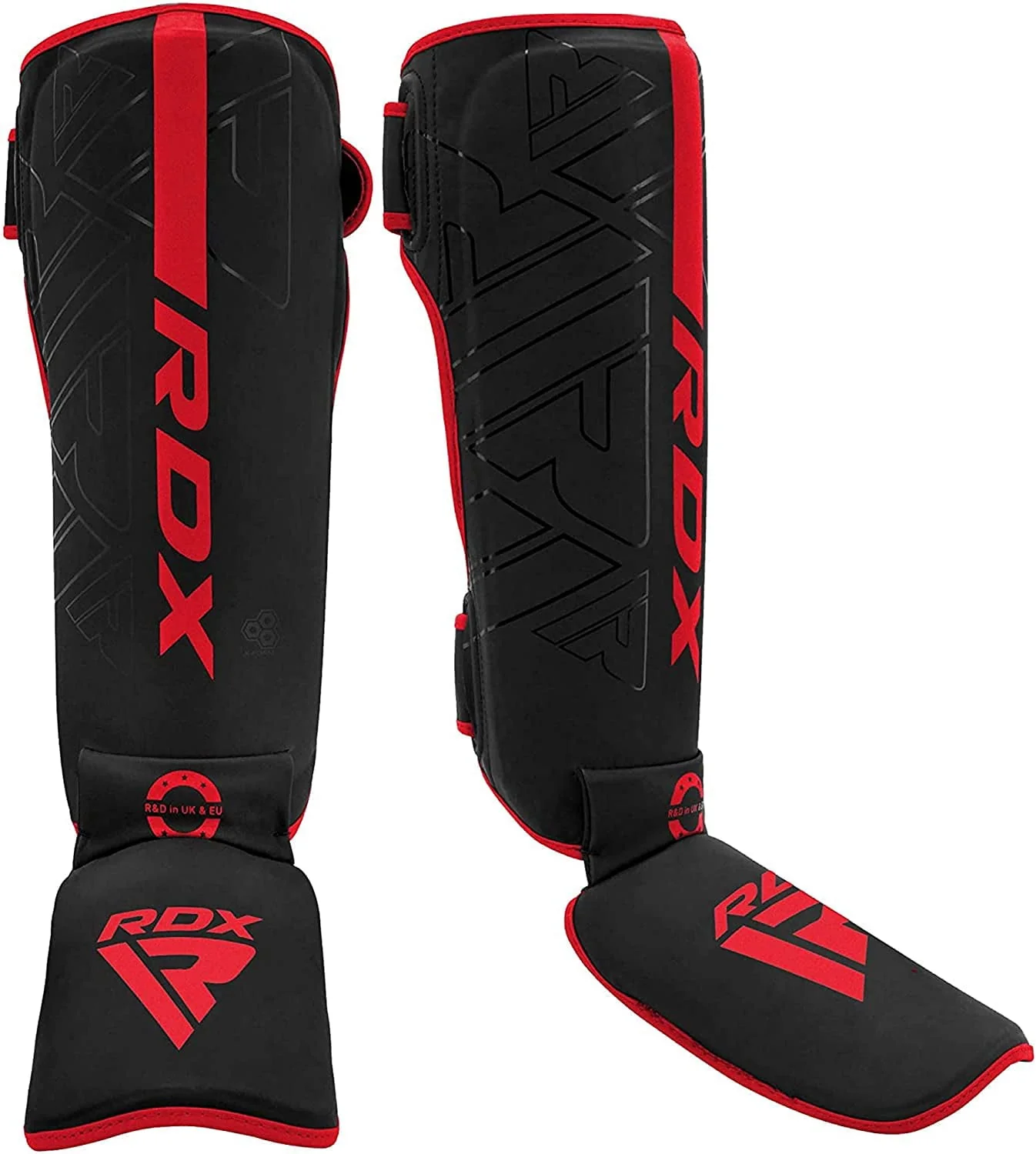 RDX Shin Guards for Kickboxing, Maya Hide Leather KARA Instep Foam Protection, Red