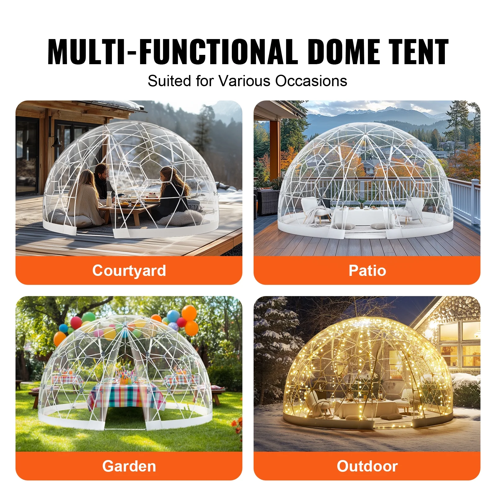 KFFKFF Outdoor Dome Shelter, 9.5 FT Clear PVC Garden Tent, Waterproof Geodesic Dome Tent with Window for Patio, Backyard Dining, and Parties