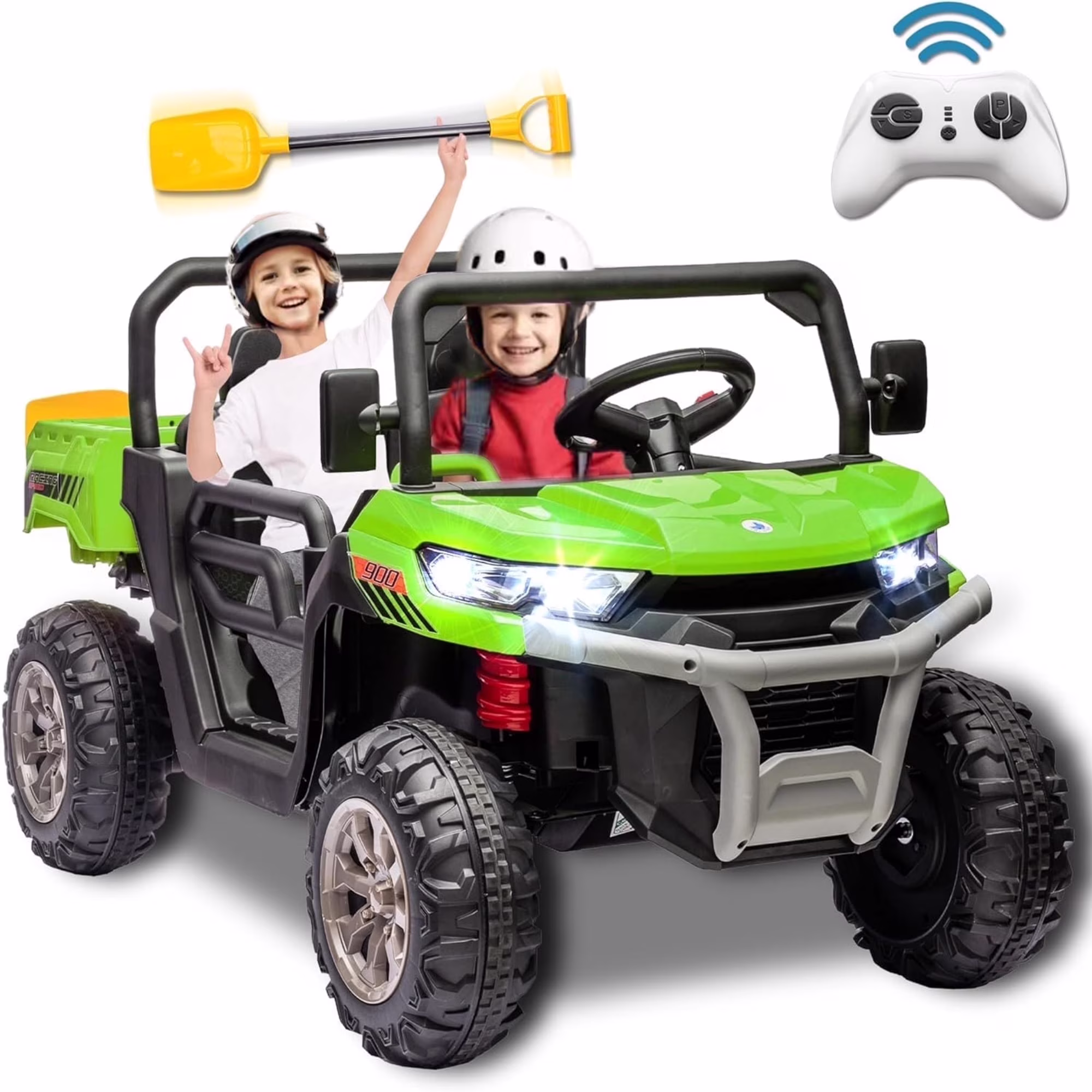 Xuanlur 24V 2 Seater Kids Ride on Car Truck, Ride on UTV W/ 2x200W Motor, 24 Volt Ride on Toys W/ Dump Bed/Shovel, Electric Car for Kids W/ Durable Tires, LED Light, Music, Remote Control, Black