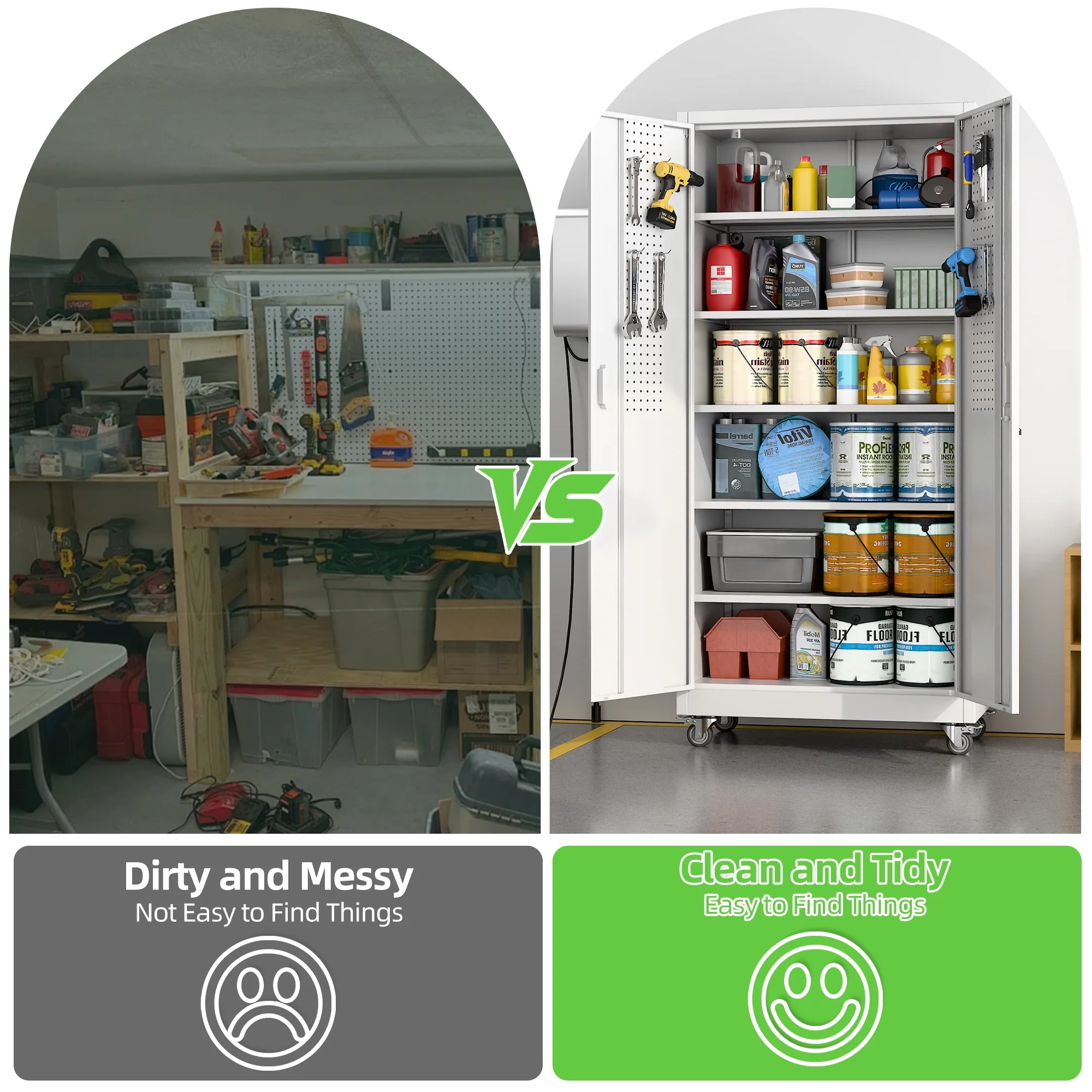 SUPEER Metal Rolling Storage Cabinets with Locking Doors and 5 Adjustable Shelves, Steel Garage Storage Cabinet for Garage, Office, Classroom, Assemble Required(Black)