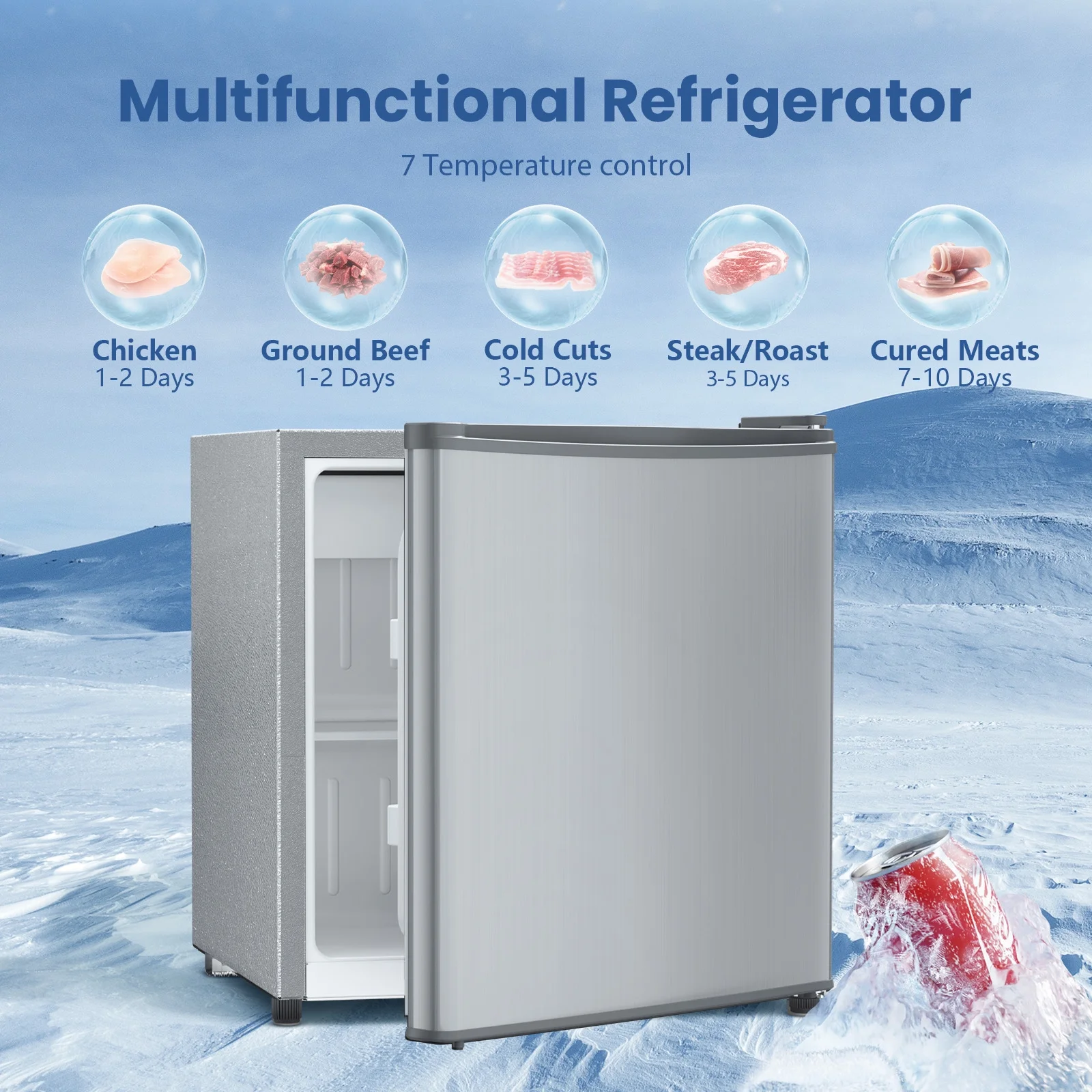 Auseo 1.7 cu.ft. Compact Refrigerator Mini Fridge, Retro Style, Low Noise & Energy Saving, Adjustable Temperature, for Kitchen/Office/Apartment/Dormitory-White