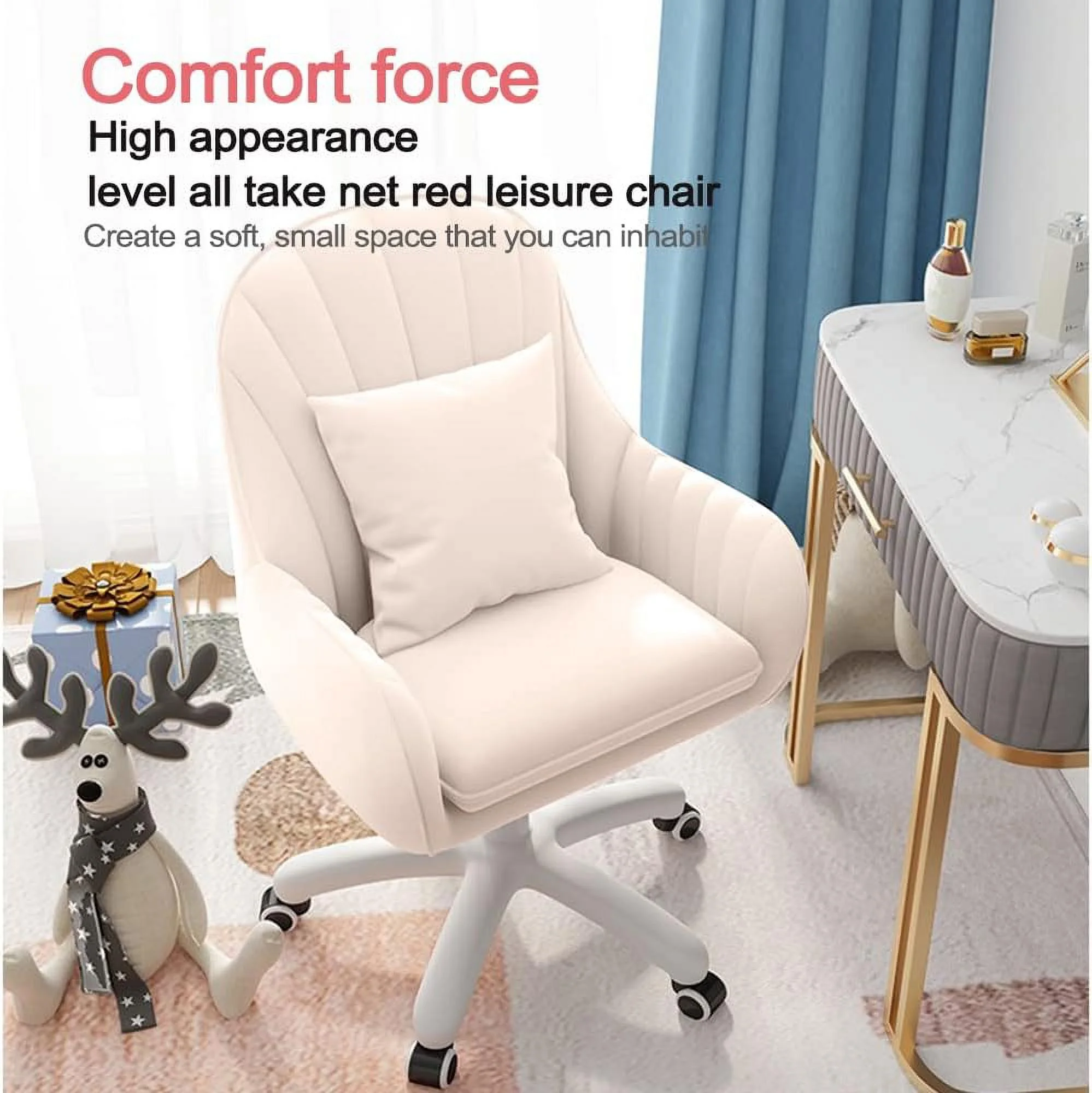 Home Office Chair Computer Chair with Mid-Back Upholstered Modern Tufted Computer Task Chair Swivel Height Adjustable Velvet Accent Chair.��White��