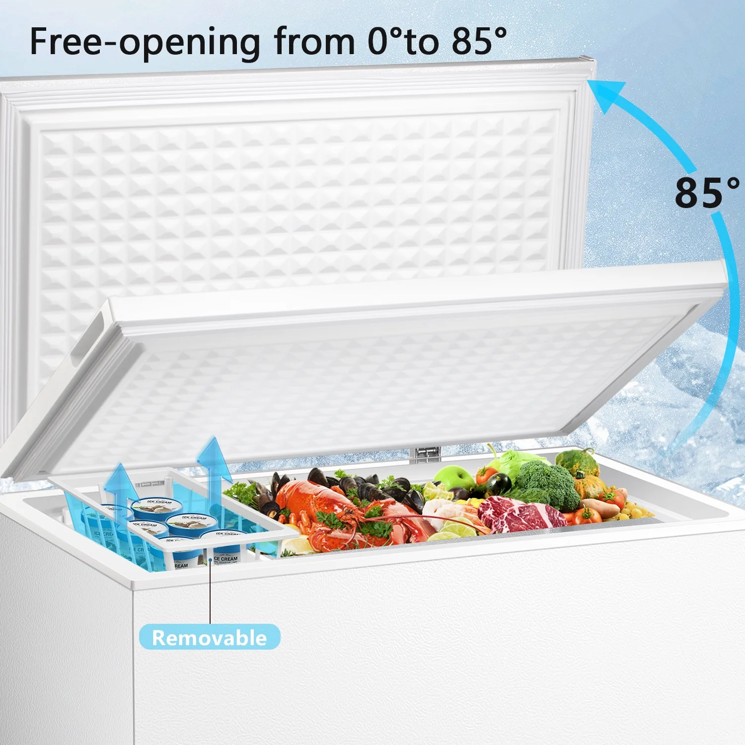 WAA 7.0 Cubic Feet Chest Freezer with 3 Removable Basket, Free Standing Top Open Door Compact Deep Freezer with Adjustable Temperature for Home/Kitchen/Office/Garage/Bar (7.0 Cu.Ft, Black)