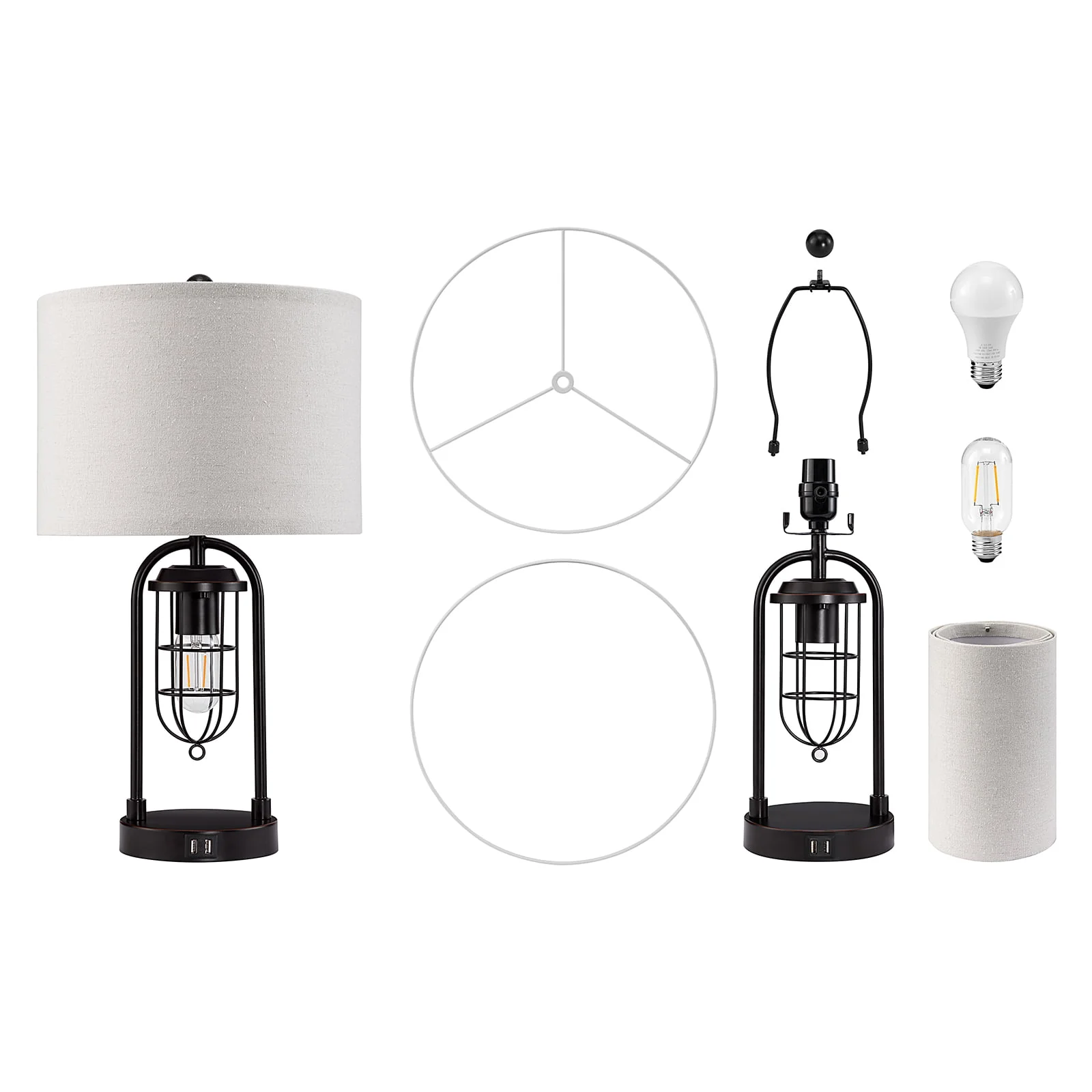 KYRID 21’’ Table Lamps Set of 2 with USB Port and Night Light, Modern Farmhouse Side Table Lamp with White Drum Shade, Painted Bronze Finish (Bulbs Included)