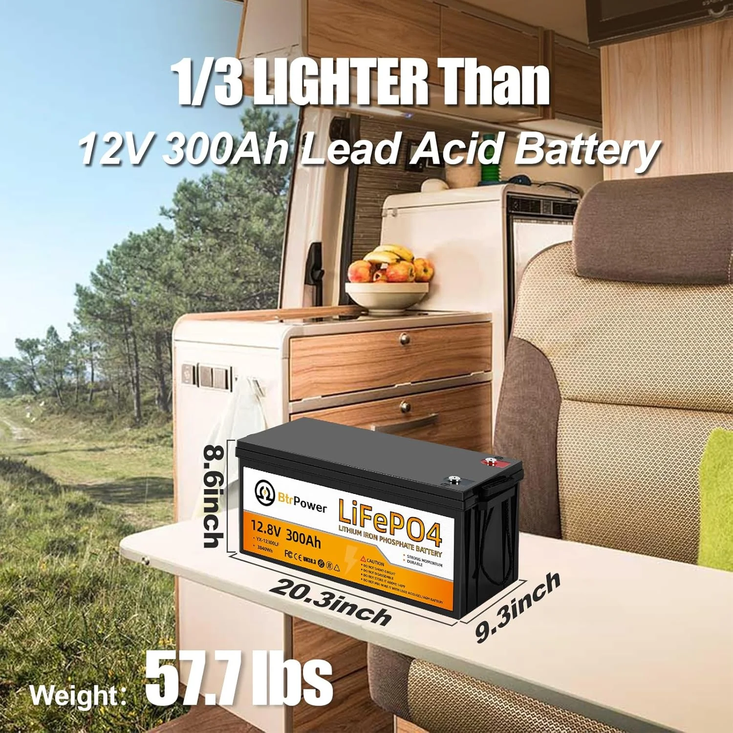 12V 300Ah Lithium LiFePO4 Battery 200A BMS for Golf Cart Marine RV Solar Panels System