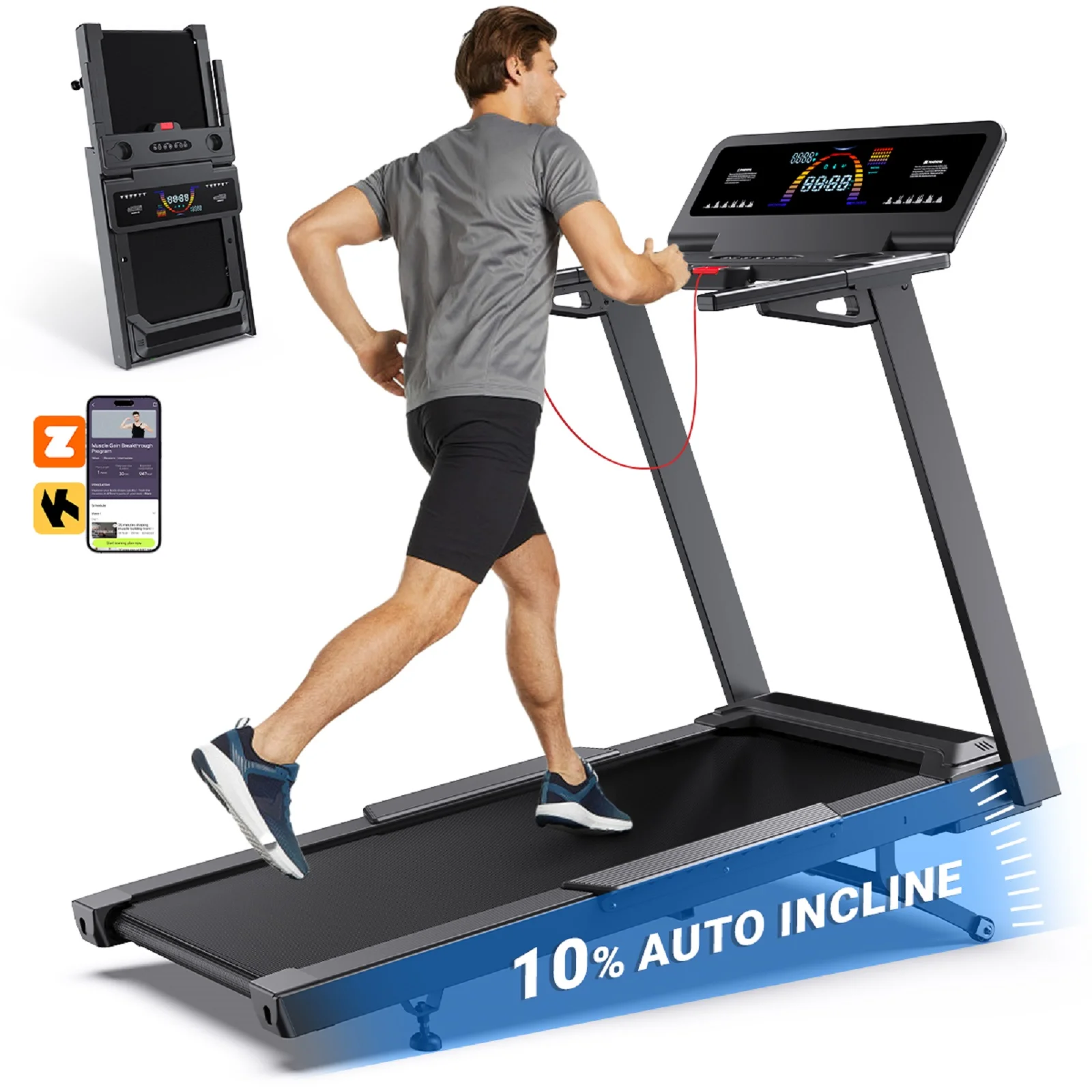YZRUN 15% Auto Incline 6.5HP Portable Walking Pad Treadmill with Remote Control, 10MPH Speed,500lbs Capacity for Home and Office Use ,Adjustable iPad Holder