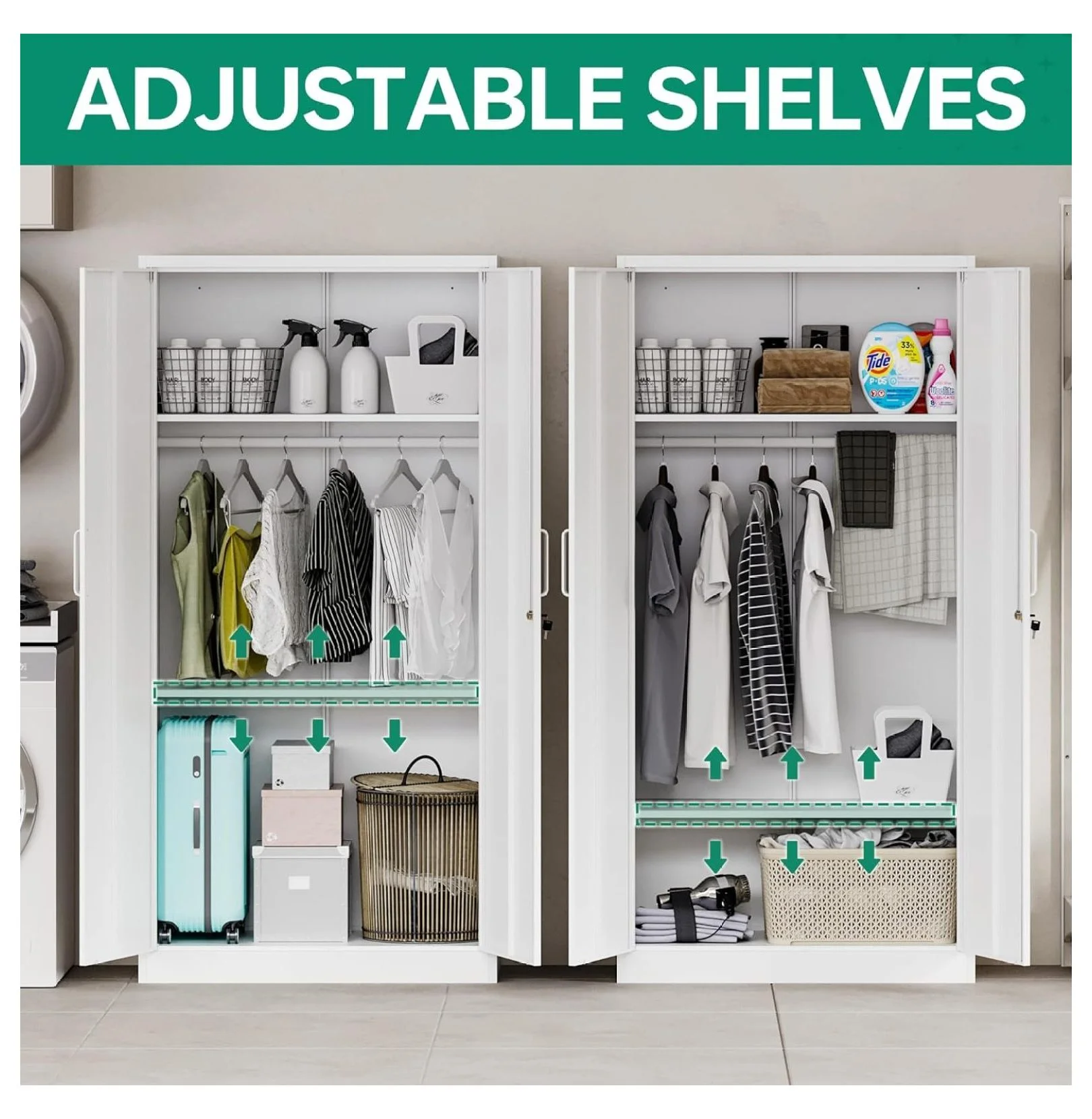 KriKac Metal Storage Cabinets with Lock Doors,Tall Locker Organizer Steel Garage Cabinets, 5 Adjustable Layers Shelves for Home, Office, Warehouse,Tool,Industrial(Black)