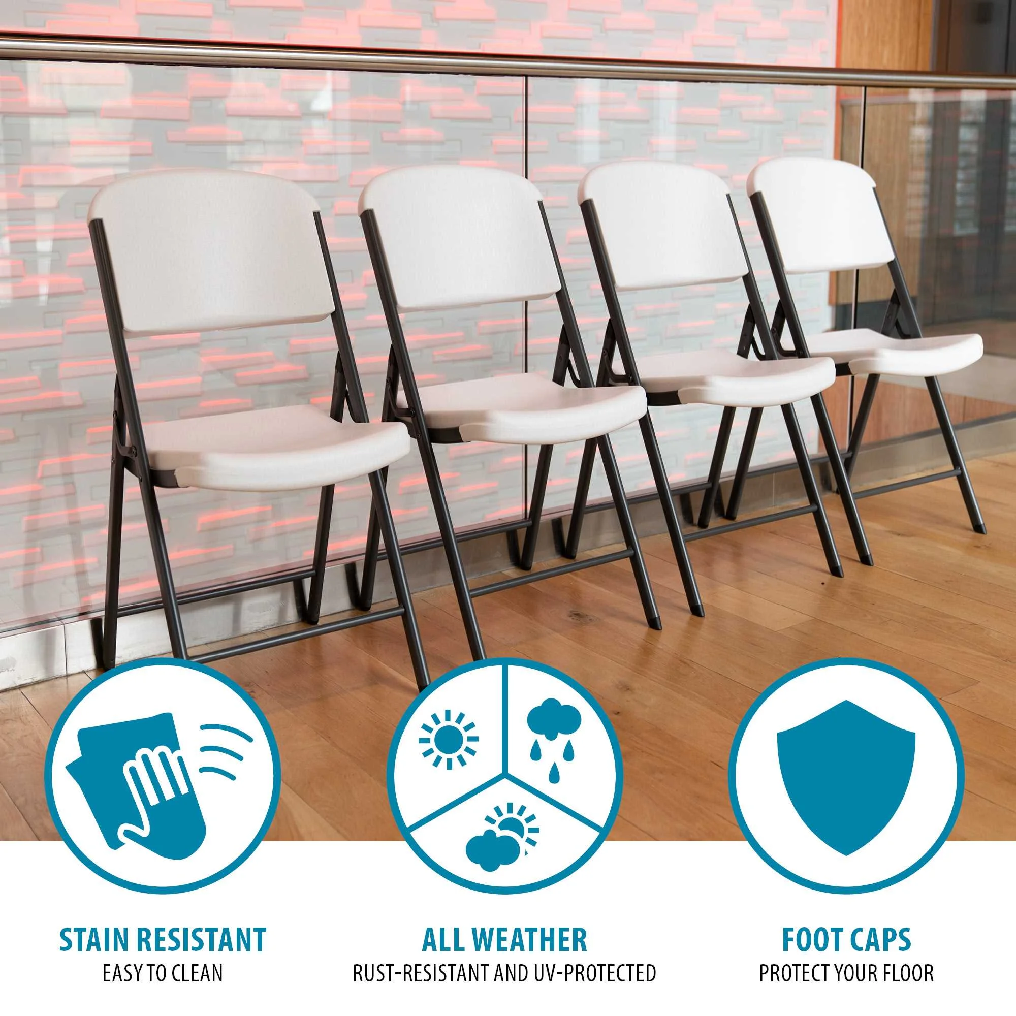 Lifetime (4) 8-Foot Rectangle Stacking Tables and (32) Chairs Combo Indoor/Outdoor Commercial Grade, White Granite (80410)