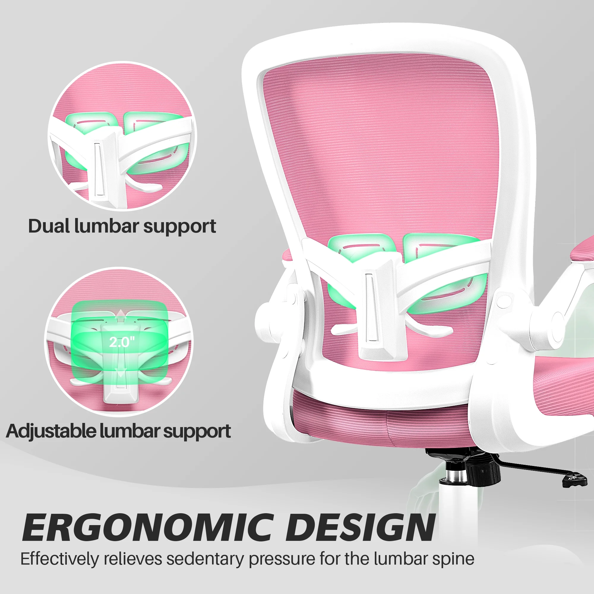 COOLHUT Ergonomic Office Chair, 400LBS Task Chair, Comfort Desk Chair with Adjustable Lumbar Support and Flip up Arms, Black