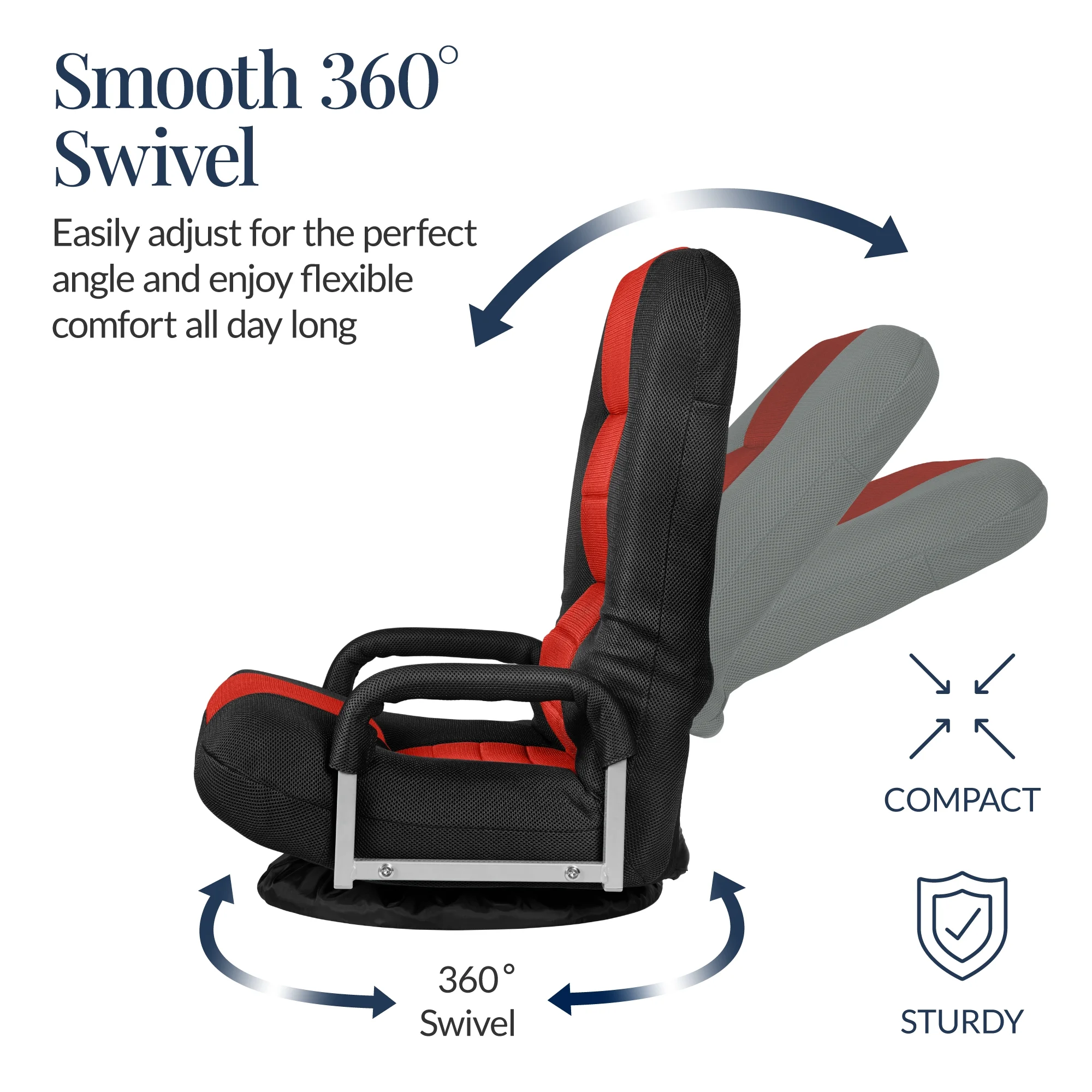Best Choice Products 360-Degree Swivel Gaming Floor Chair w/ Armrest Handles, Foldable Adjustable Backrest - Black/Red