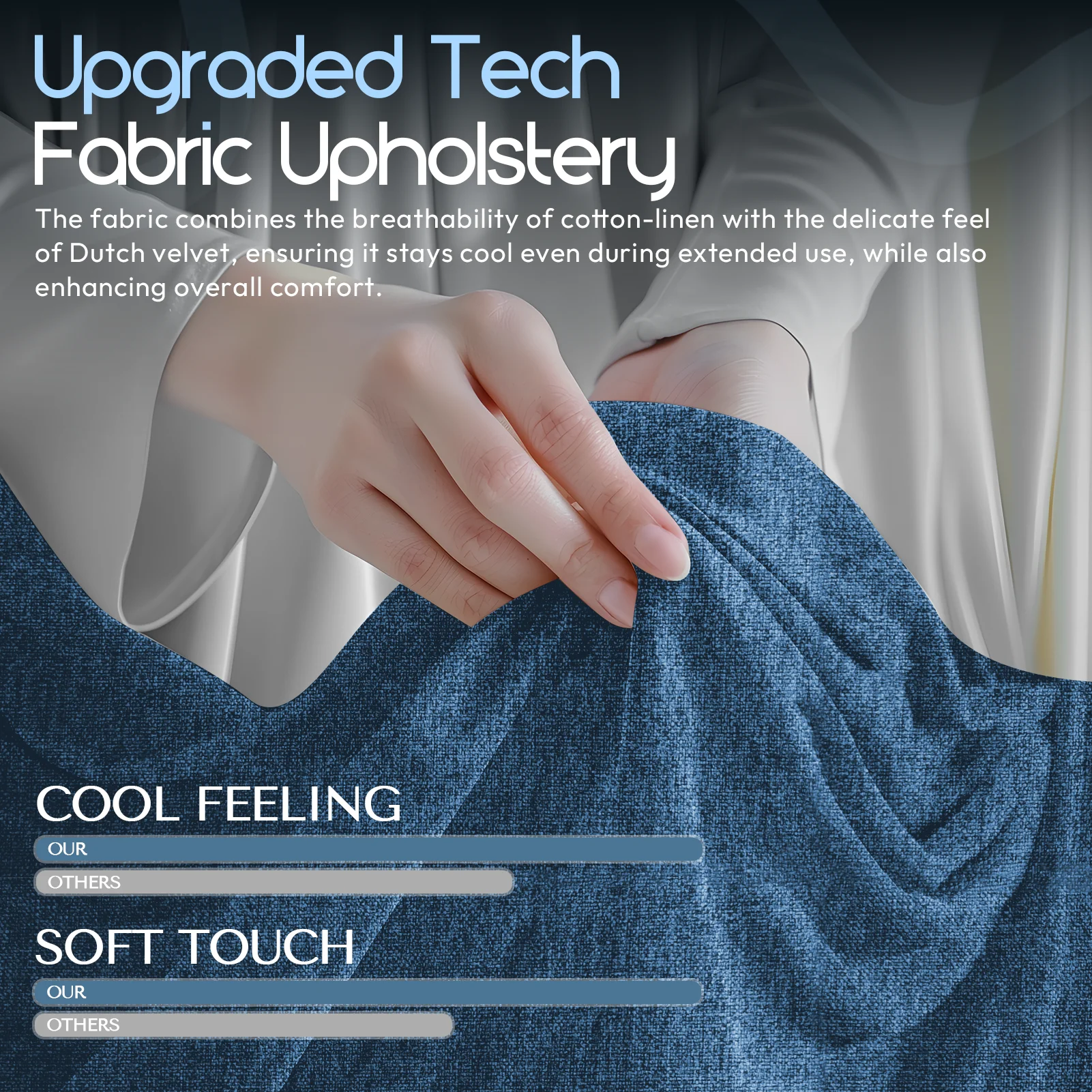 GOOSEA Fabric Gaming Chair with Pocket Spring Cushion, Breathable Computer Chair with Massage Lumbar Support and Footrest, High Back Office Chair for Adults, 300lbs, Grey