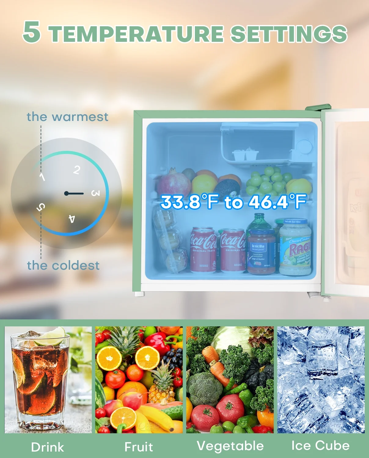 Upstreman 1.7 Cu ft Mini Fridge with Freezer Single Door Compact Refrigerator, Low Noise, Energy Saving, Adjustable Temperature, Reversible Door, for Home Office Dorm, Black FR17