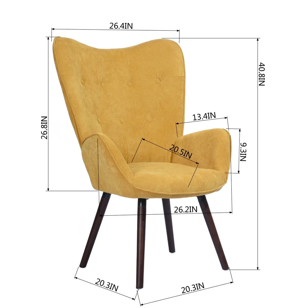 Homy Casa Accent Chair for Living Room Armchair, Upholstered Fabric Side Chair with Wooden Legs, Yellow
