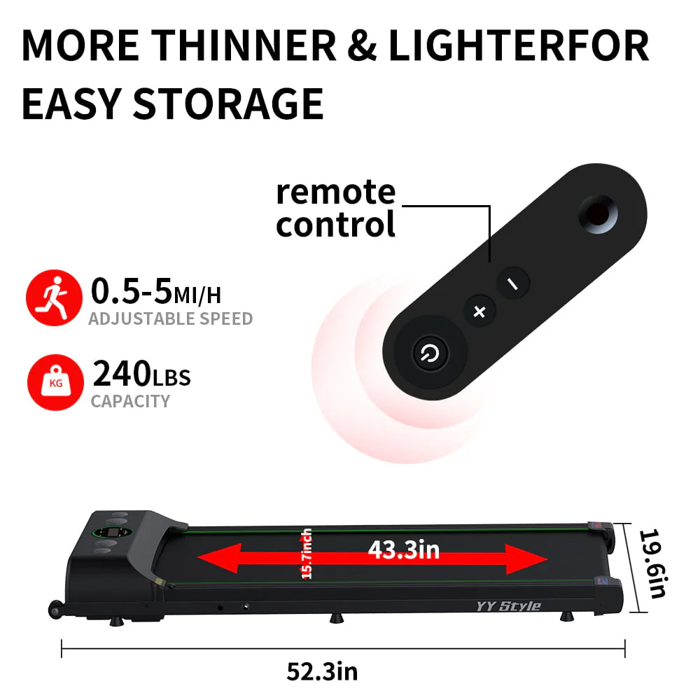 Under Desk Treadmill 2.5HP Slim Walking Treadmill 265LBS - Electric Treadmill with Remote Control LED Display, Running Walking Jogging for Home Office Use (Installation Free)