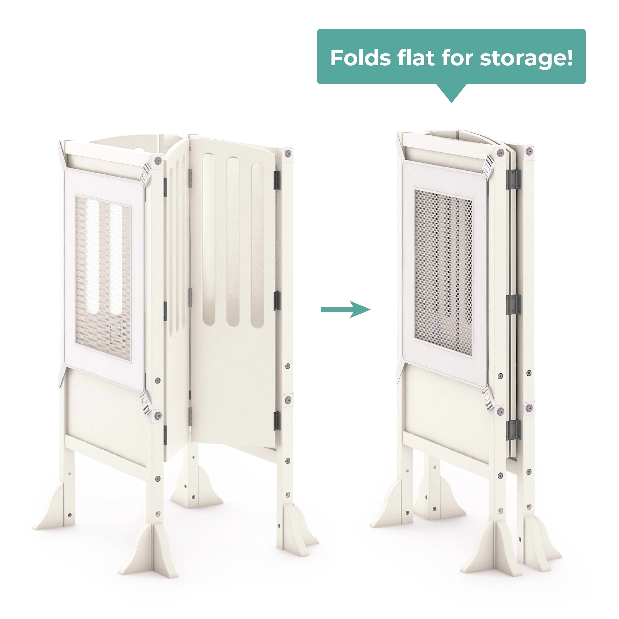 Guidecraft Contemporary Kitchen Helper Step Stool - White: Adjustable, Folding Montessori Toddler Tower - Safety Learning Furniture