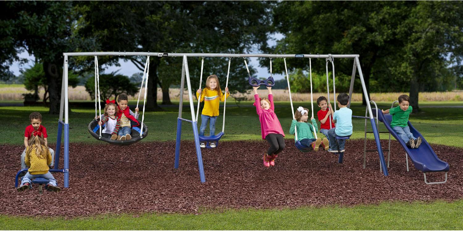 XDP Recreation Fun All-Mighty Metal Swing Set with Super Disc Swing. Stand R Swing. Glider. & Slide