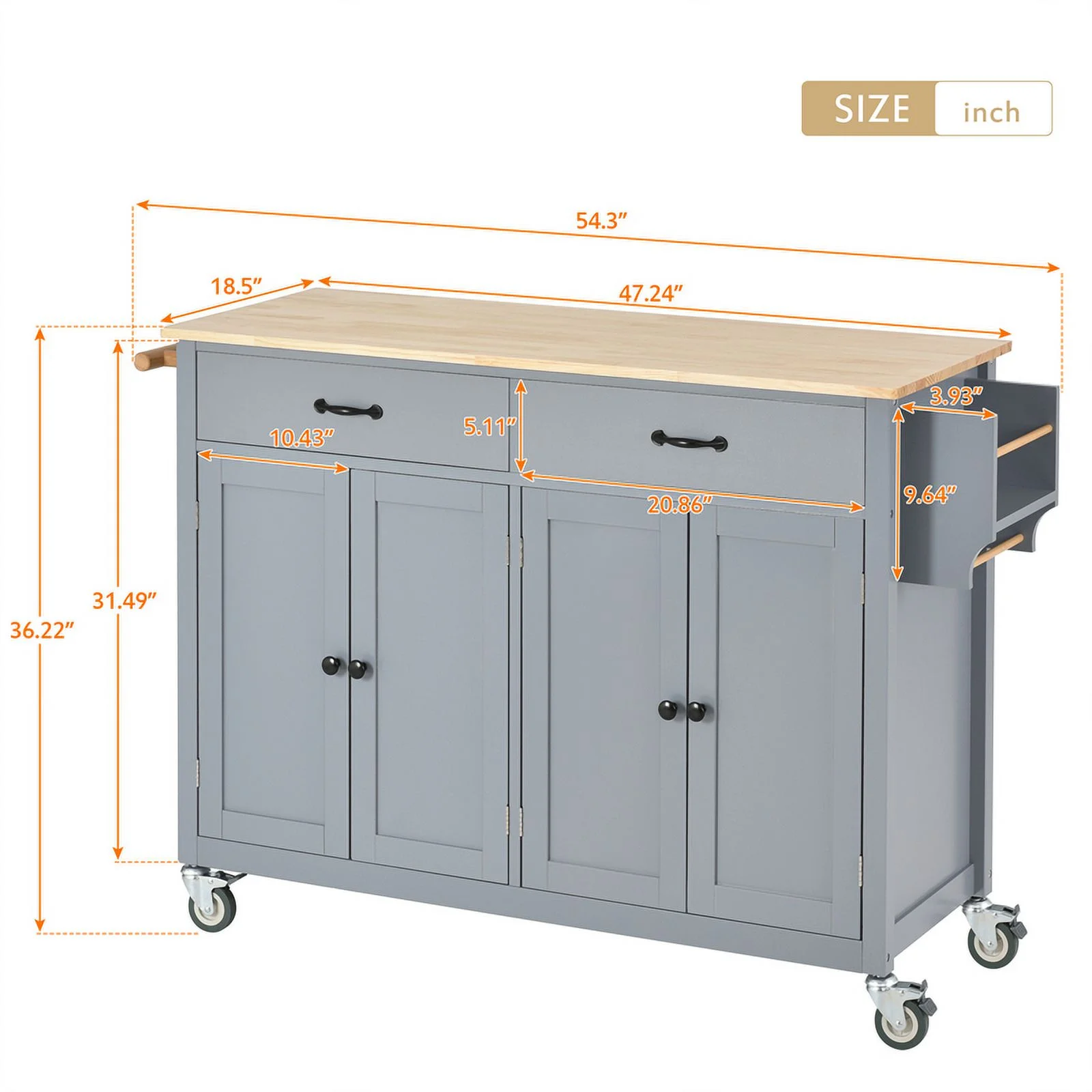 Kitchen Storage Islands&Carts with Solid Wood Top and Locking Wheels, Kitchen Island Cart with 4 Door Cabinet and Two Drawers, Kitchen Cabinets for Kitchen and Dining Room, Green